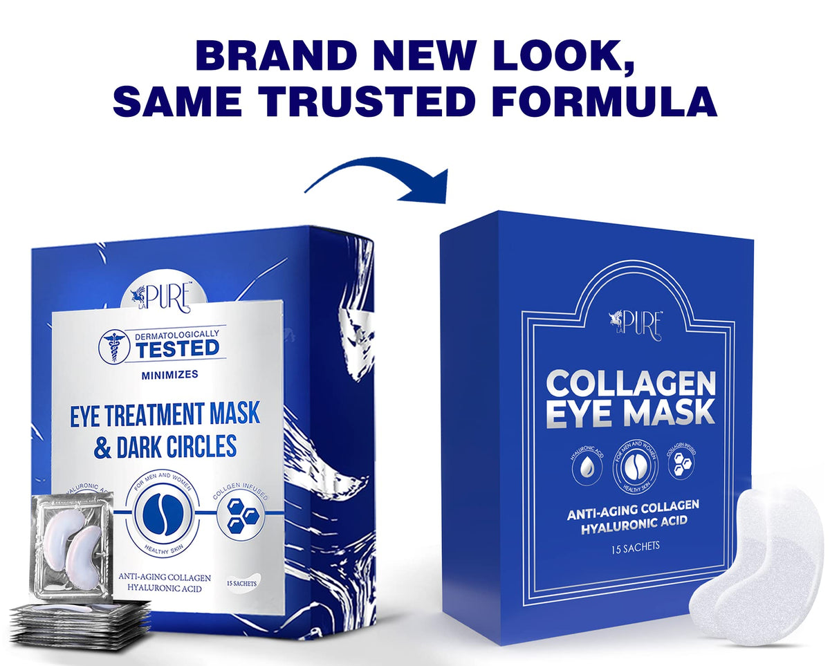 LA PURE Collagen Boosting Eye Mask Patches Under Eye Patches for Puffy Eyes Hyaluronic Acid Dark Circles Bags Lines Anti Wrinkles Anti Aging Hydrating Moisturizing Brightening Eye Gels 15ct