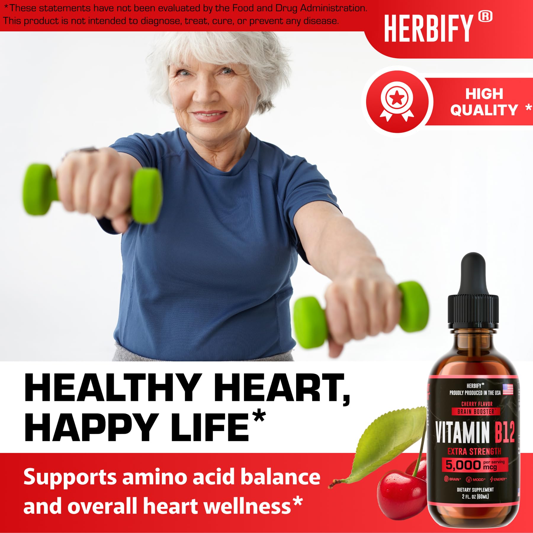 HERBIFY Vitamin B12 Methylated Multivitamin Energy Supplements for Women & Men - Liquid B12 Vitamins 5000 Mcg Methylcobalamin - Energy Support and Immune Health Liquid Vitamin 2 Oz