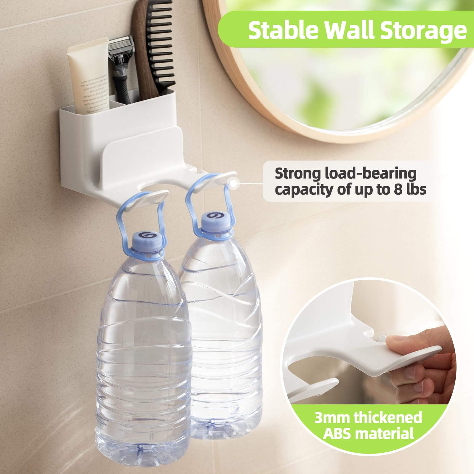 PAVSTINE Hair Dryer Holder Universal Wall Mount Blow Dryer Holder Strong Self Adhesive Hair Dryer Hanger with Plug&Cord Organizer Rack for Dyson Hair Dryer Holder Bathroom, Vanity, Cabinet, White