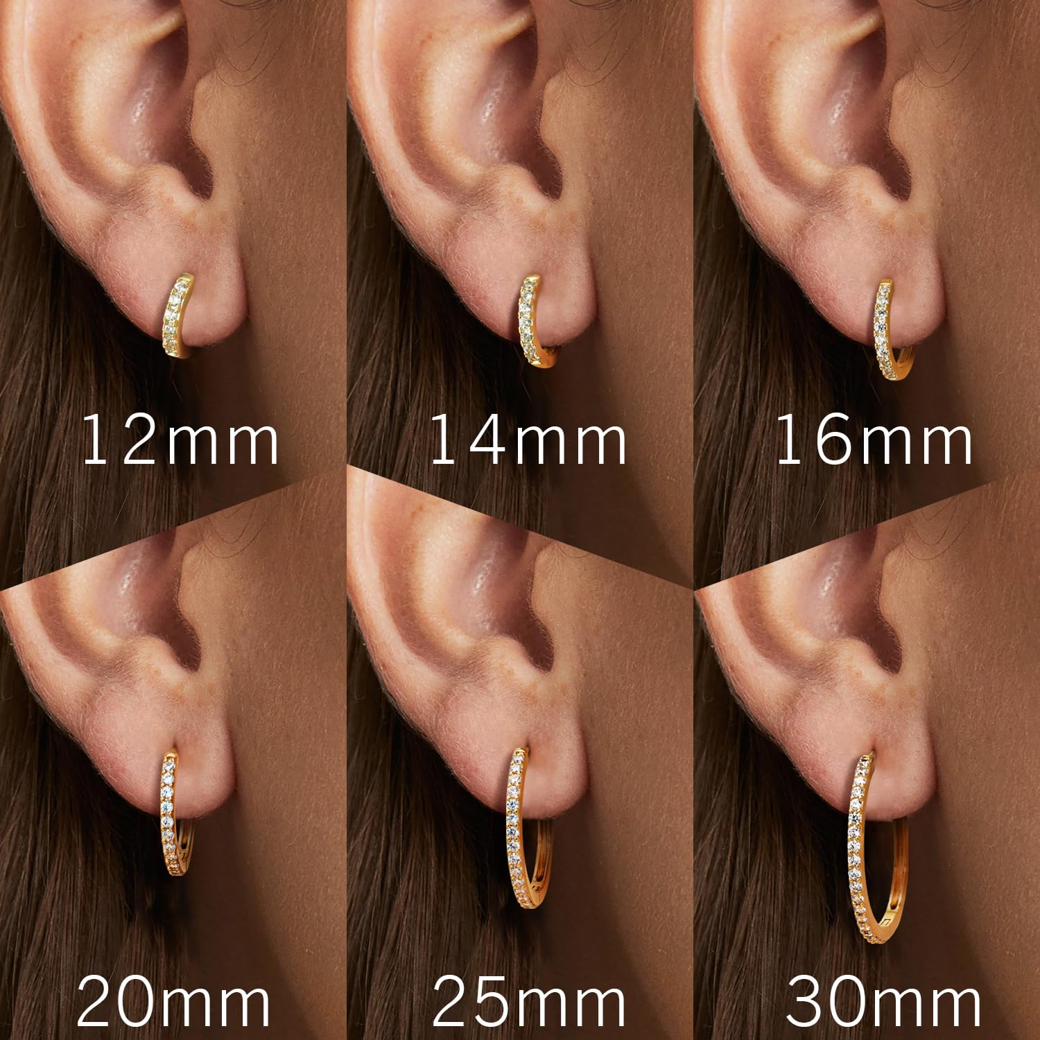 NEARLAND 14K Gold Huggie Hoop Earrings for Women 14K Gold Earrings Small Gold Hoop Earrings Gold Diamond Hoop Earrings for Women with Round Cubic Zirconia,12mm 14mm 16mm (16mm)