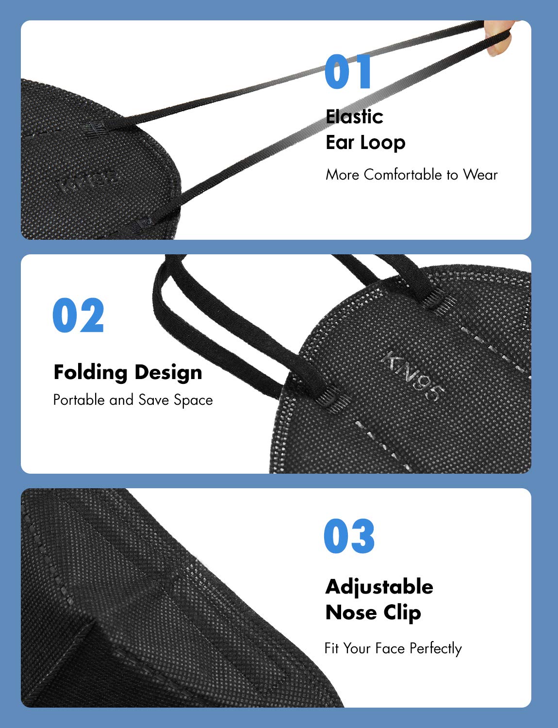 HUHETA KN95 Face Masks, Packs of 30 Individually Wrapped, 5-Ply Breathable and Comfortable Safety Mask, Filter Efficiency Over 95%, Protective Cup Dust Masks Against PM2.5 (Black Mask)