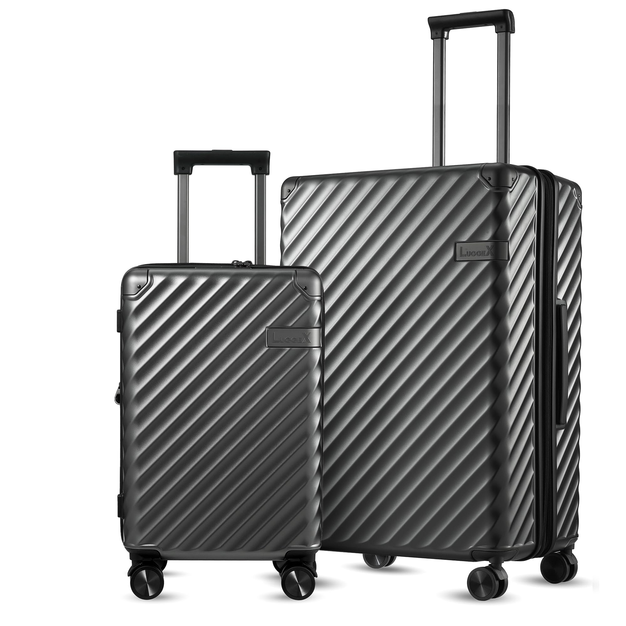 LUGGEX Carry On Luggage Sets 2 Piece - 100% Polycarbonate Expandable Hard Suitcases with Wheels (Black, 20/28)