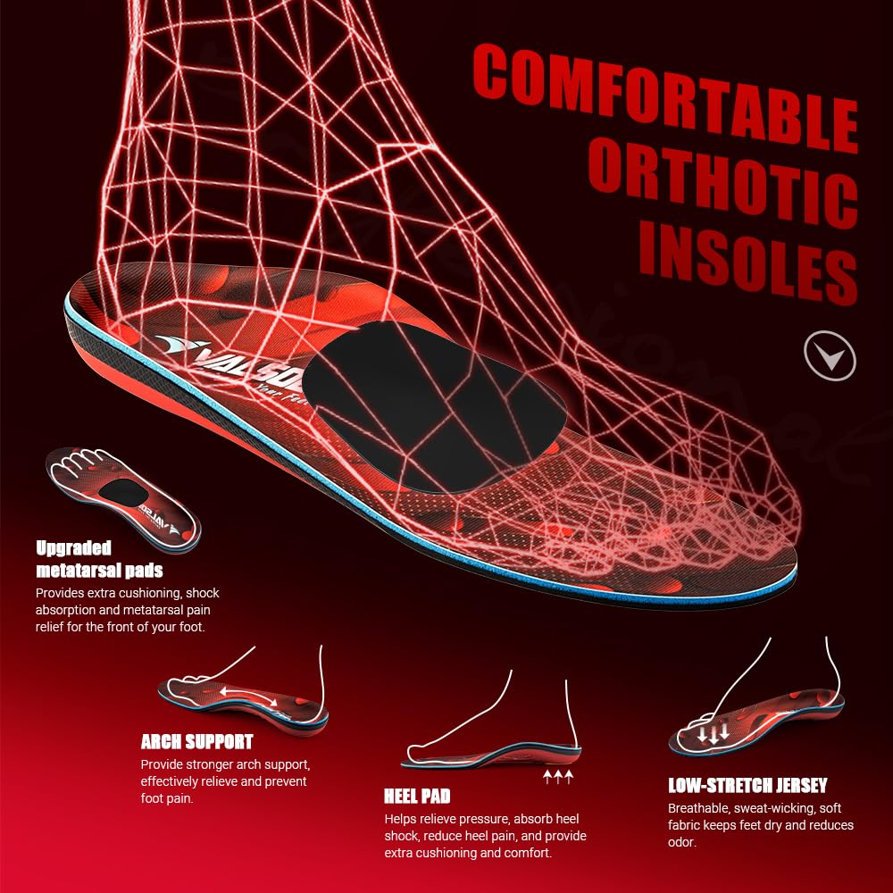 VALSOLE 250+ lbs Plantar Fasciitis High Arch Support Insole for Men Women,Heavy Duty Support Pain Relief Orthotics Insert,Relieve Flat Feet,High Arch,Foot Pain,Standing All Day Boot Work Shoe Insole