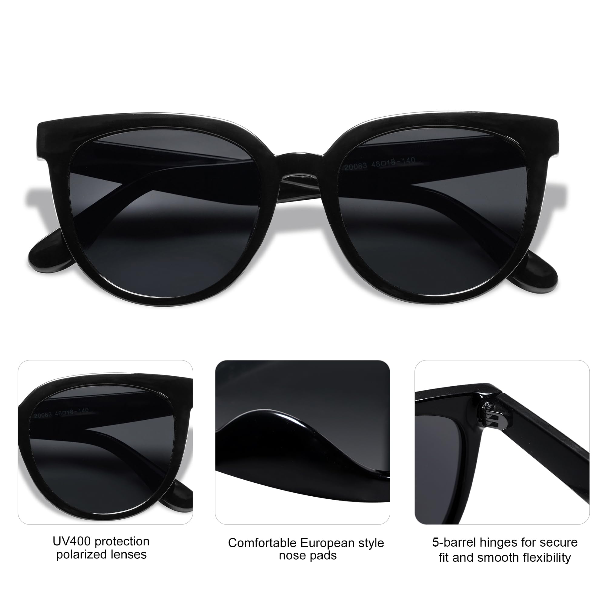 SOJOS Trendy Cat Eye Round Polarized Sunglasses for Women Fashion UV Protection Sunnies Sunglasses SJ2175, Black Frame/Grey Lens