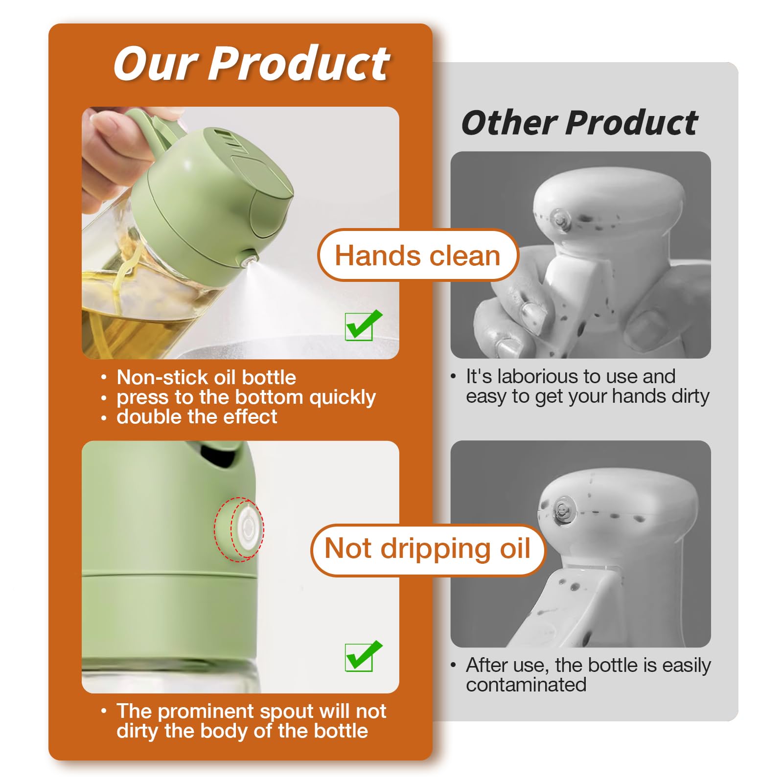 YARRAMATE Olive Oil Dispenser Bottle for Kitchen,2 in 1 Oil Sprayer for Cooking, 16oz/470ml Glass Oil Spray Bottle with Pourer, Food-grade Oil Mister for Air Fryer, Salad, Frying, BBQ (Green)