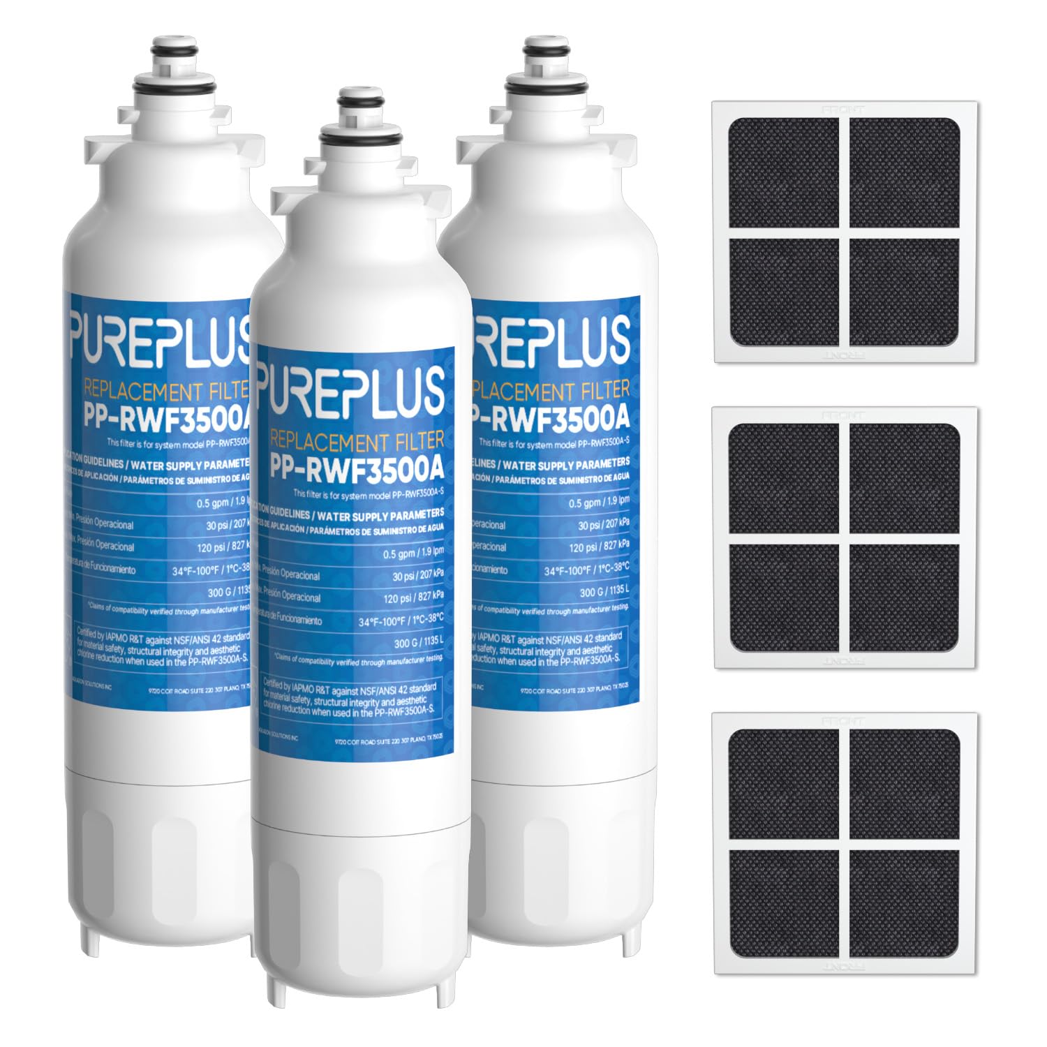 PUREPLUS Replacement for ADQ73613401, LG® LT800P®, LT800PC, ADQ736134, ADQ73613402, LSXS26326S, LSXS26366S, LSXS26366D, LMXC23746S, 46-9490, Refrigerator Water Filter and LT120F® Air Filter, 3 Combo
