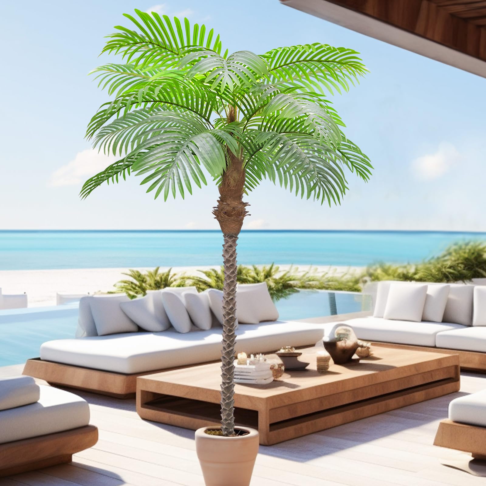 AnTing Artificial Palm Tree 8.5ft Tall Trees Plants 18 Leaves 102in Outdoor Palm Trees for Outside Patio Trees for Decor (Set of 2)