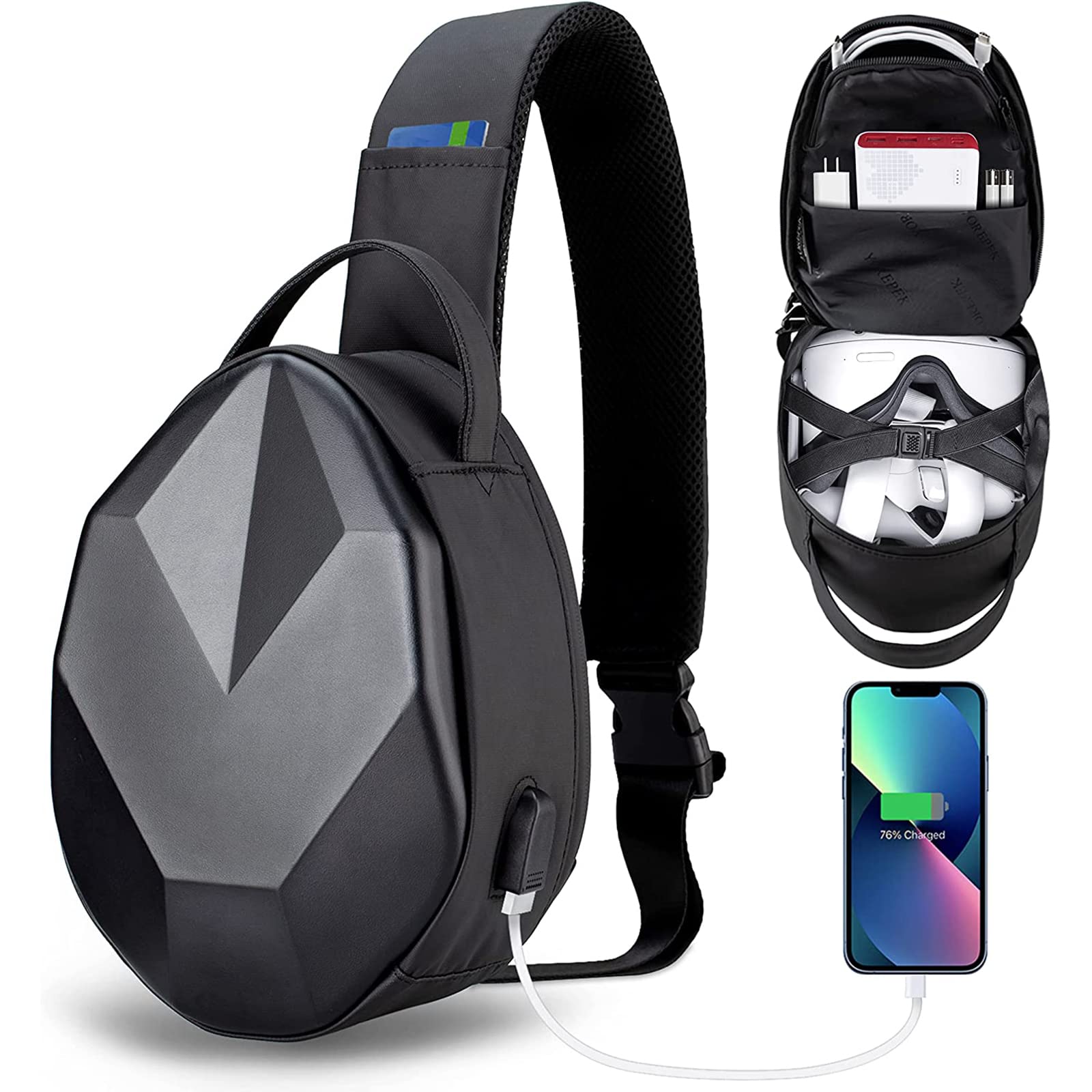 YOREPEK Carrying Case Compatible with Oculus Meta Quest 3/Quest 3S/Quest 2/Vision Pro, Hard Travel Bag fit for Meta Quest Pro Gaming Headset and Controllers, Lightweight Case with USB Charging Port