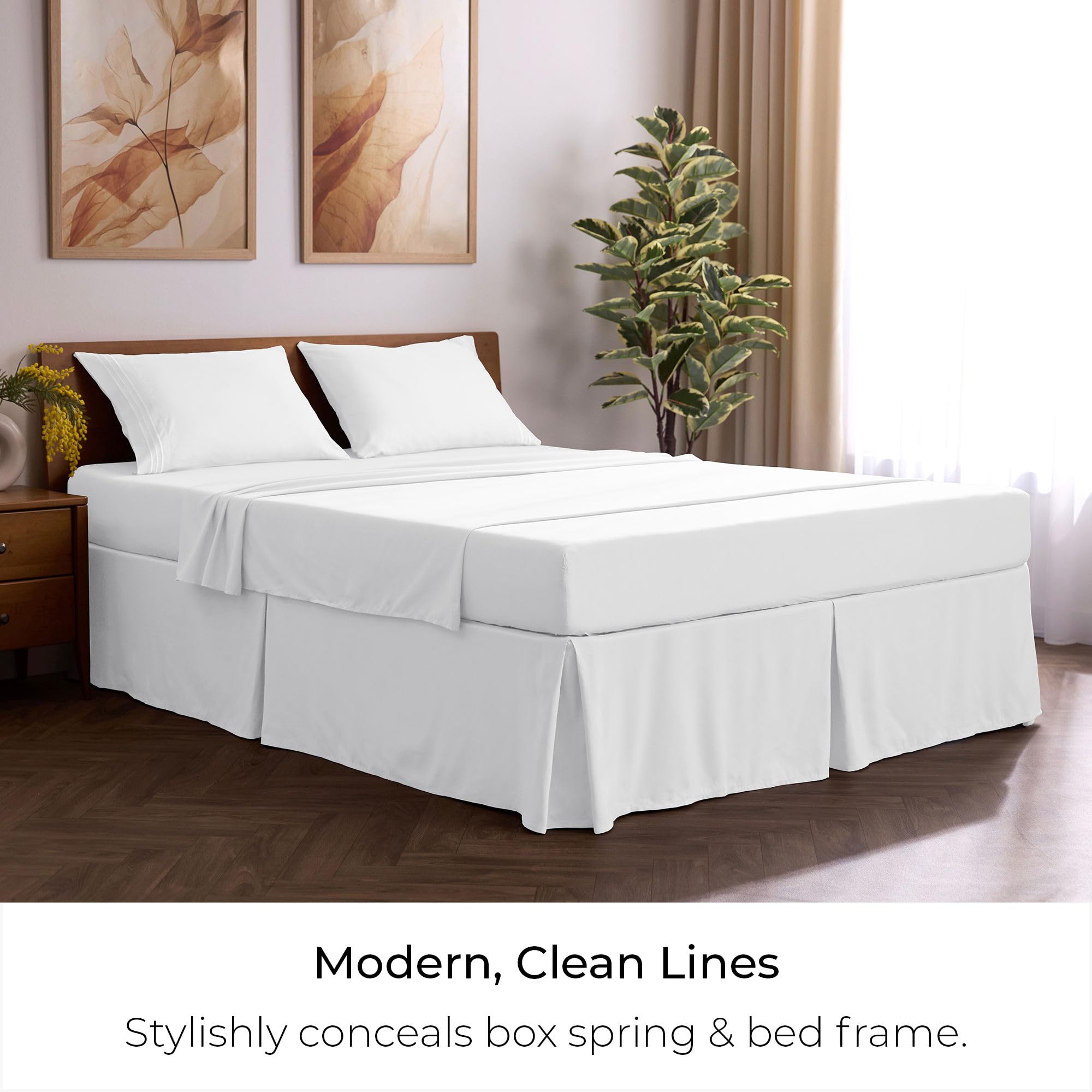 Mellanni Bed Skirt King Size - Bed Skirting - 15-Inch Tailored Drop Pleated Dust Ruffle - Hotel Luxury Bedding - Wrinkle, Fade, Stain Resistant - 1 Bedskirt (King, White)
