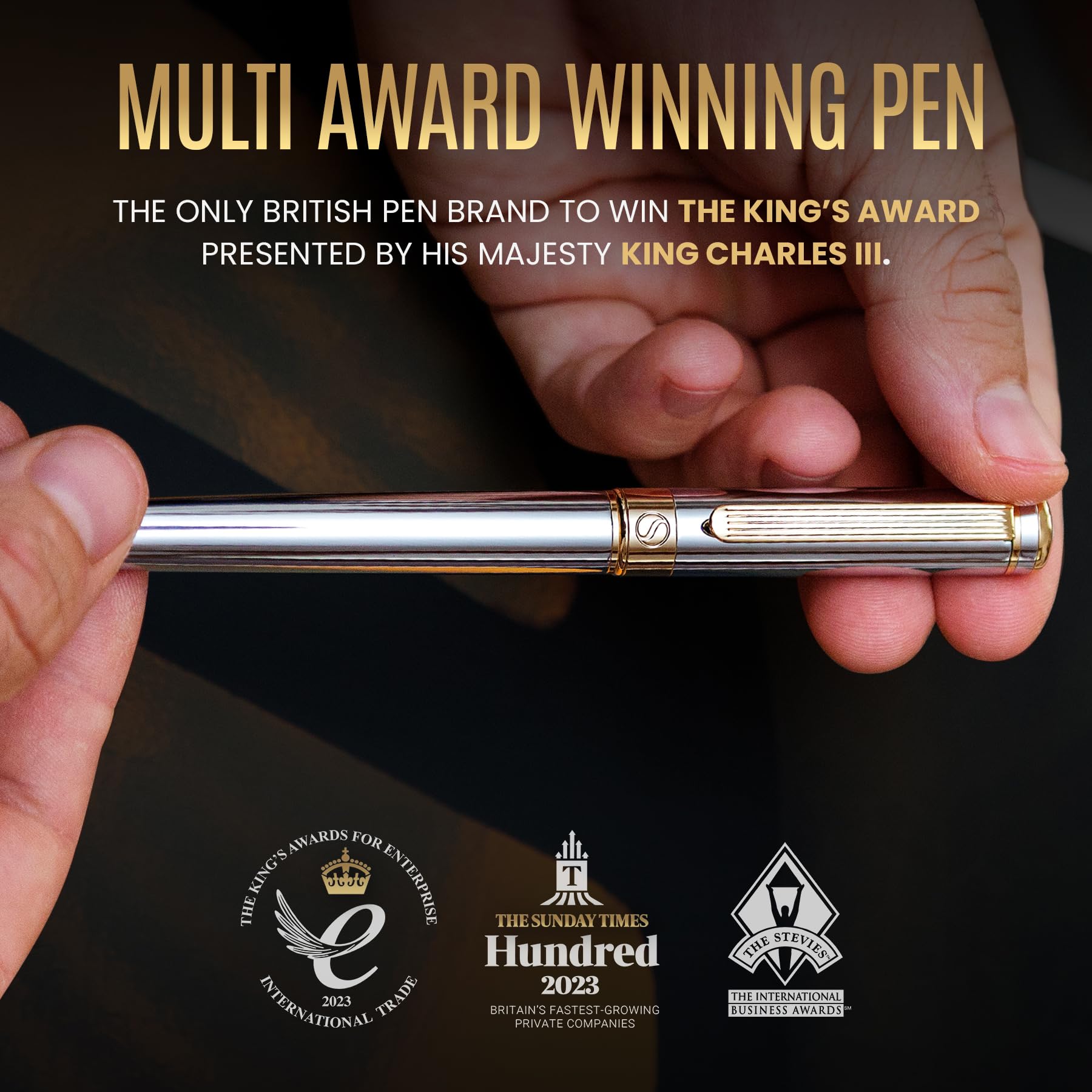 Scriveiner Silver Chrome Rollerball Pen - Stunning Luxury Pen with 24K Gold Finish, Schmidt Ink Refill, Best Roller Ball Pen Gift Set for Men & Women, Professional, Executive Office, Nice, Fancy Pens