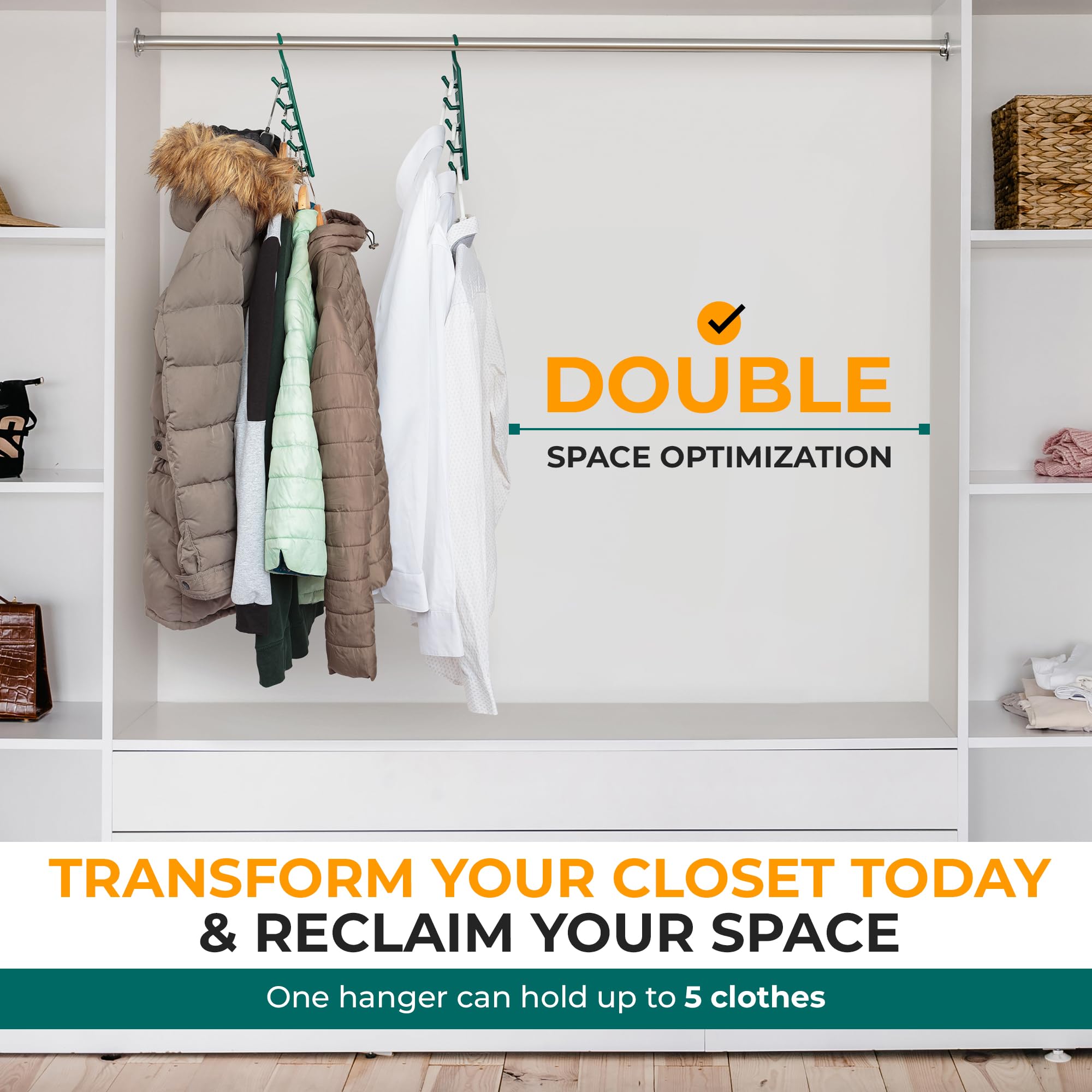 CraftyCrocodile Space Saving Hangers for Clothes - 10 in Pack, Heavy Duty Plastic, Multi Closet Space Savers for Shirts, Pants, Jeans, Sweaters - Hanger Organizer Space Saver