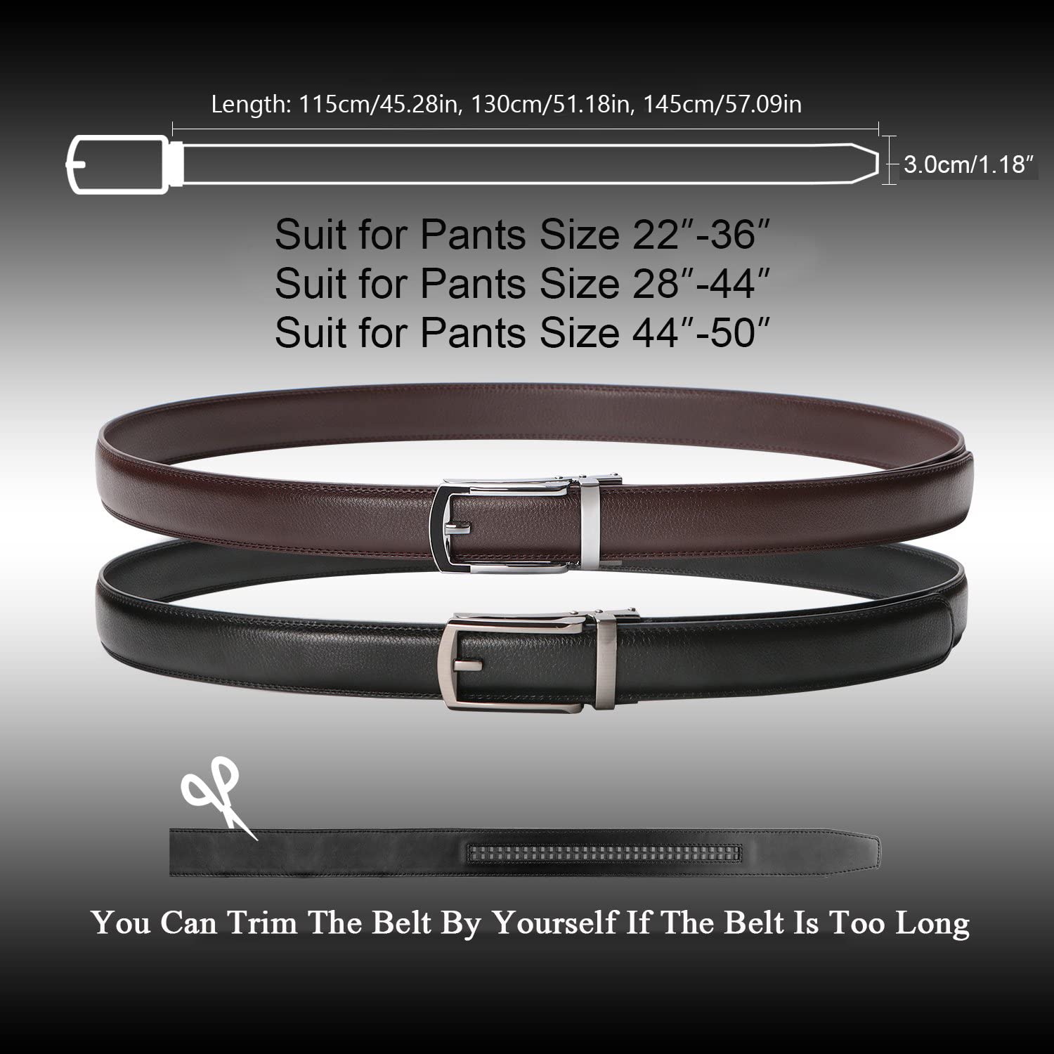 WERFORU Men's Ratchet Belts, 2 Pack Leather Belts for Men Dress and Casual with Automatic Buckle