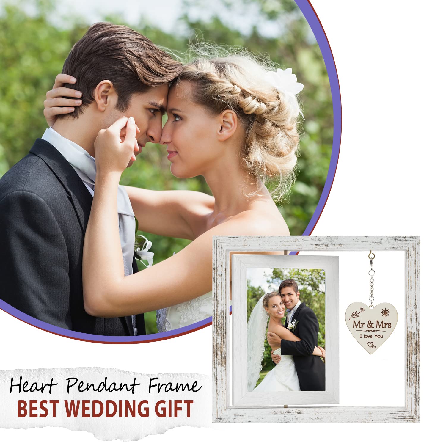 Hooweti Wedding Gifts, Wedding Picture Frame,Gifts for Bride And Groom, Newlywed Anniversary Valentines Gifts for Couples, Bride to Be Bridal Shower Gifts, Mr & Mrs Photo Frames 4x6