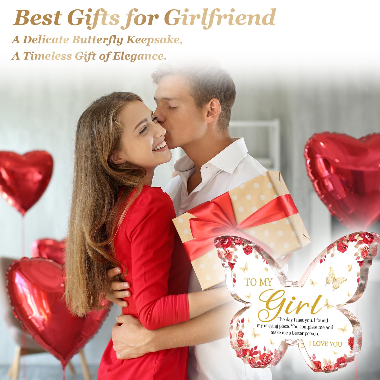 Glydein Gifts for Girlfriend Romantic, Girlfriend Christmas Gift - 5x3.8x0.5 Inch Butterfly Acrylic Plaque Decor - Christmas Anniversary Birthday Valentines Day Gift for Girlfriend, I Love You Gifts for Her