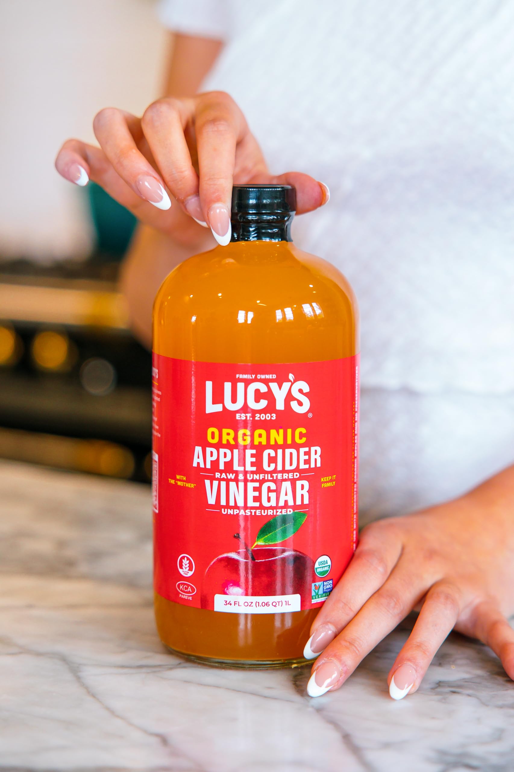 Lucy's Family Owned - 34oz. GLASS BOTTLE (2 PACK) Organic, With the Mother, Apple Cider Vinegar, Unfiltered, Unpasteurized, Raw, and NonGMO