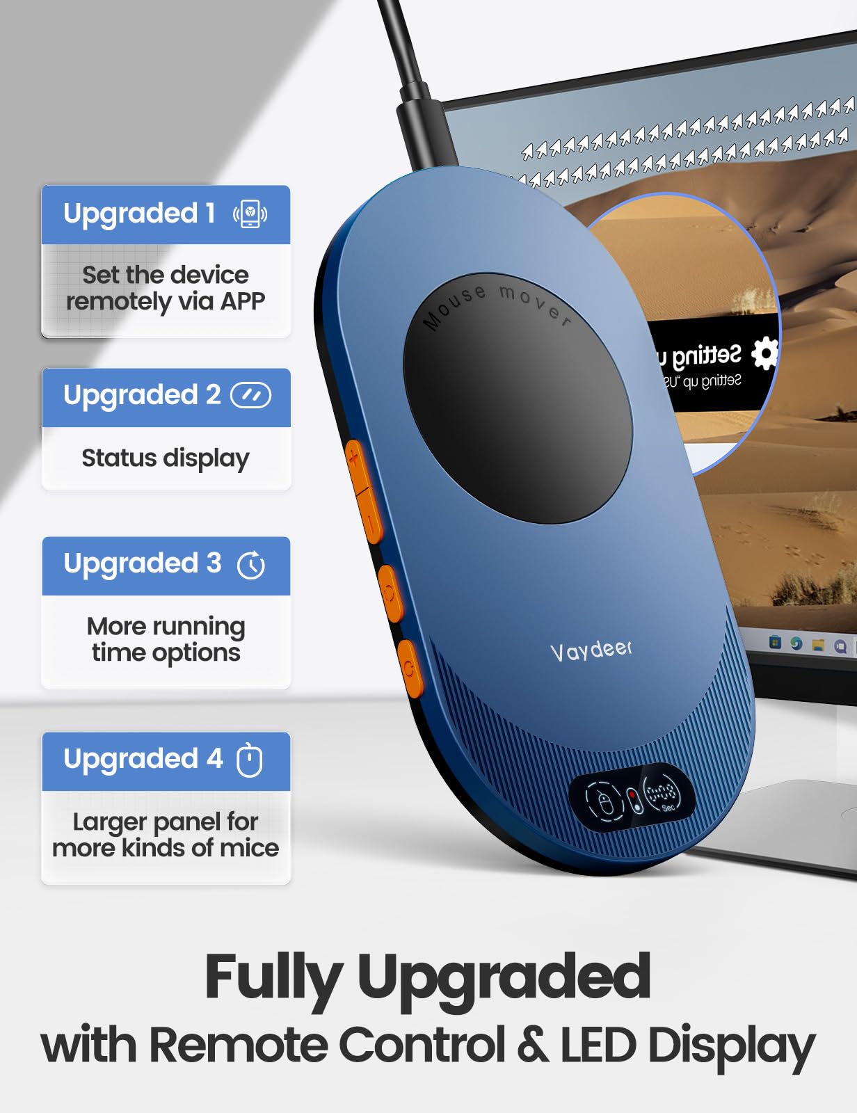 Vaydeer Air 3 Ultra Mouse Mover with APP, Ultra Slim Mouse Jiggler with Timer Function, Undetectable & Noiseless, Simulates Realistic Mouse Movement, Driver-Free, Work from Home, Keeps PC Active
