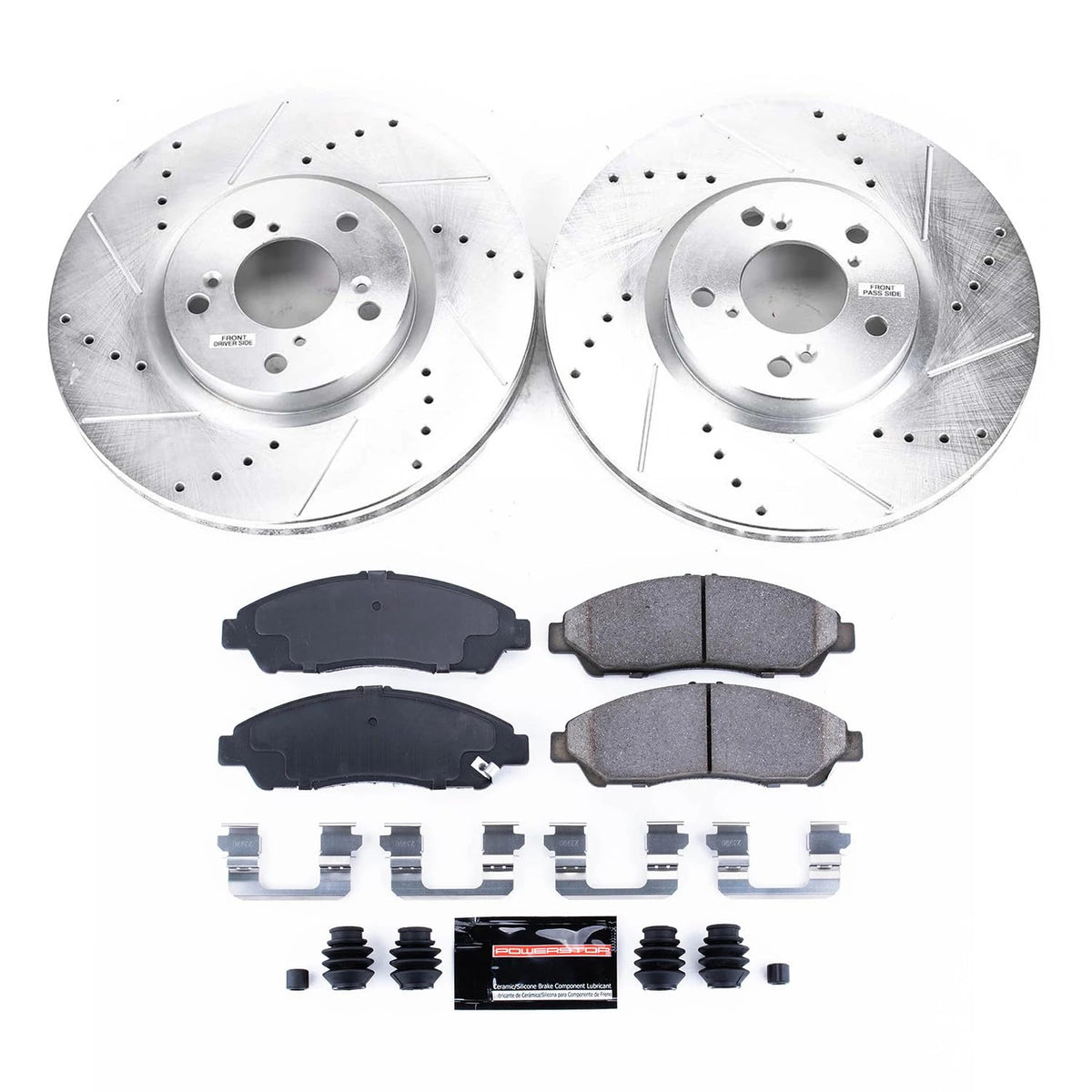 Power Stop K5370 Front Z23 Carbon Fiber Brake Pads with Drilled & Slotted Brake Rotors Kit