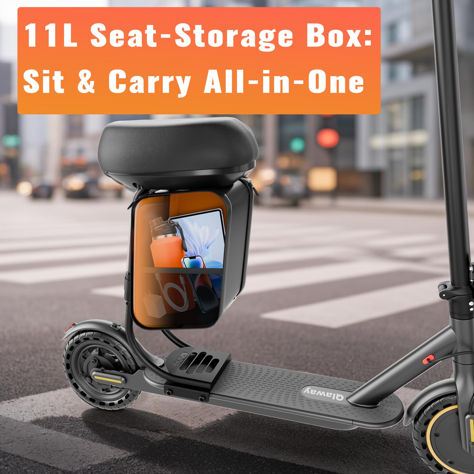 Qlaway 8.5" E Scooter for Adults with Seat 19 MPH 350W Motor 288.6 WH Battery, Motorized Up to 22 Miles Range, Foldable Scooter Bearing 265 LBS/APP Control