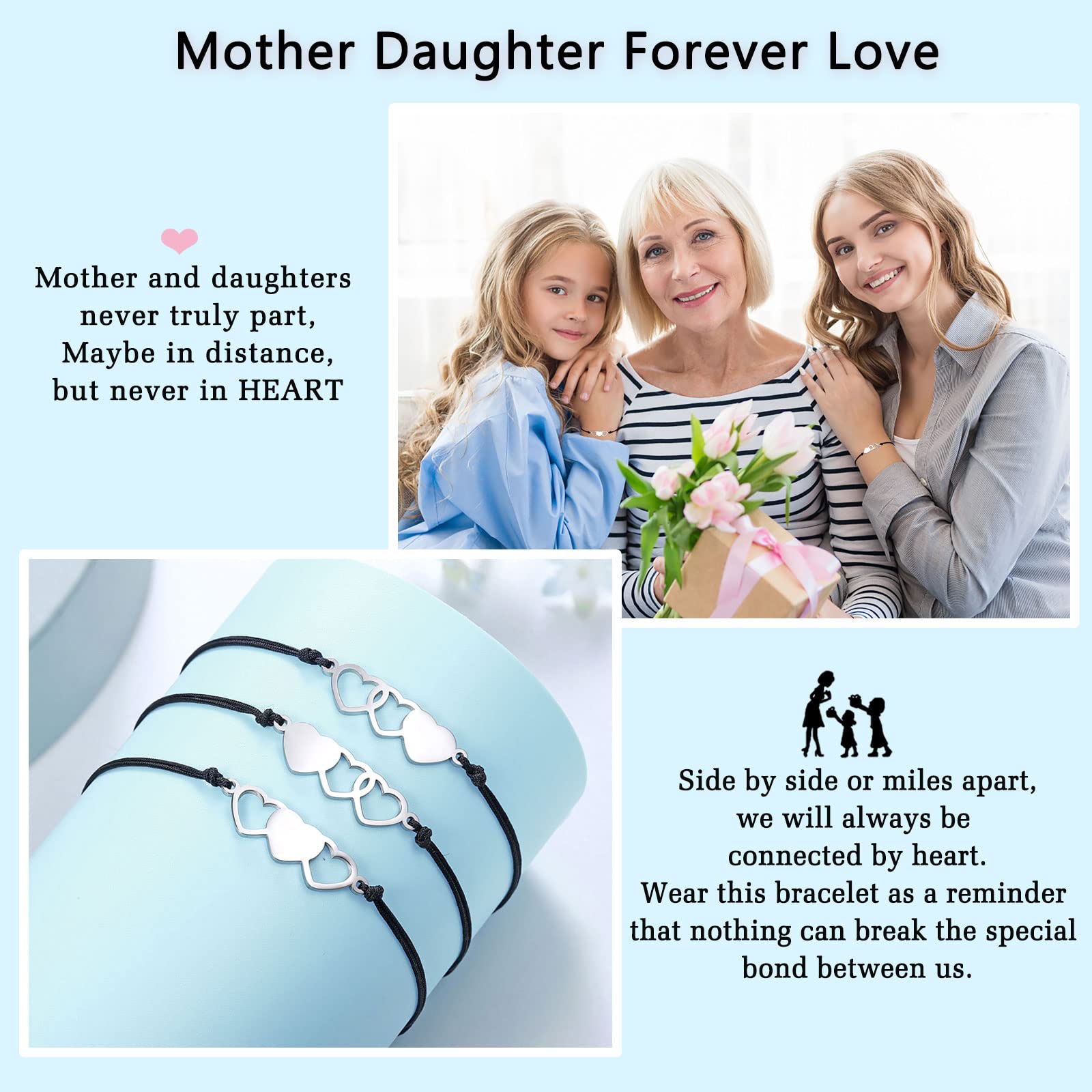 UNGENT THEM Back to School Stuff Mommy and Me Mother Daughter Bracelets Daughter Gifts from Mom First Day of School Bracelet Birthday Christmas Valentine's Day Gifts for Kids Girls