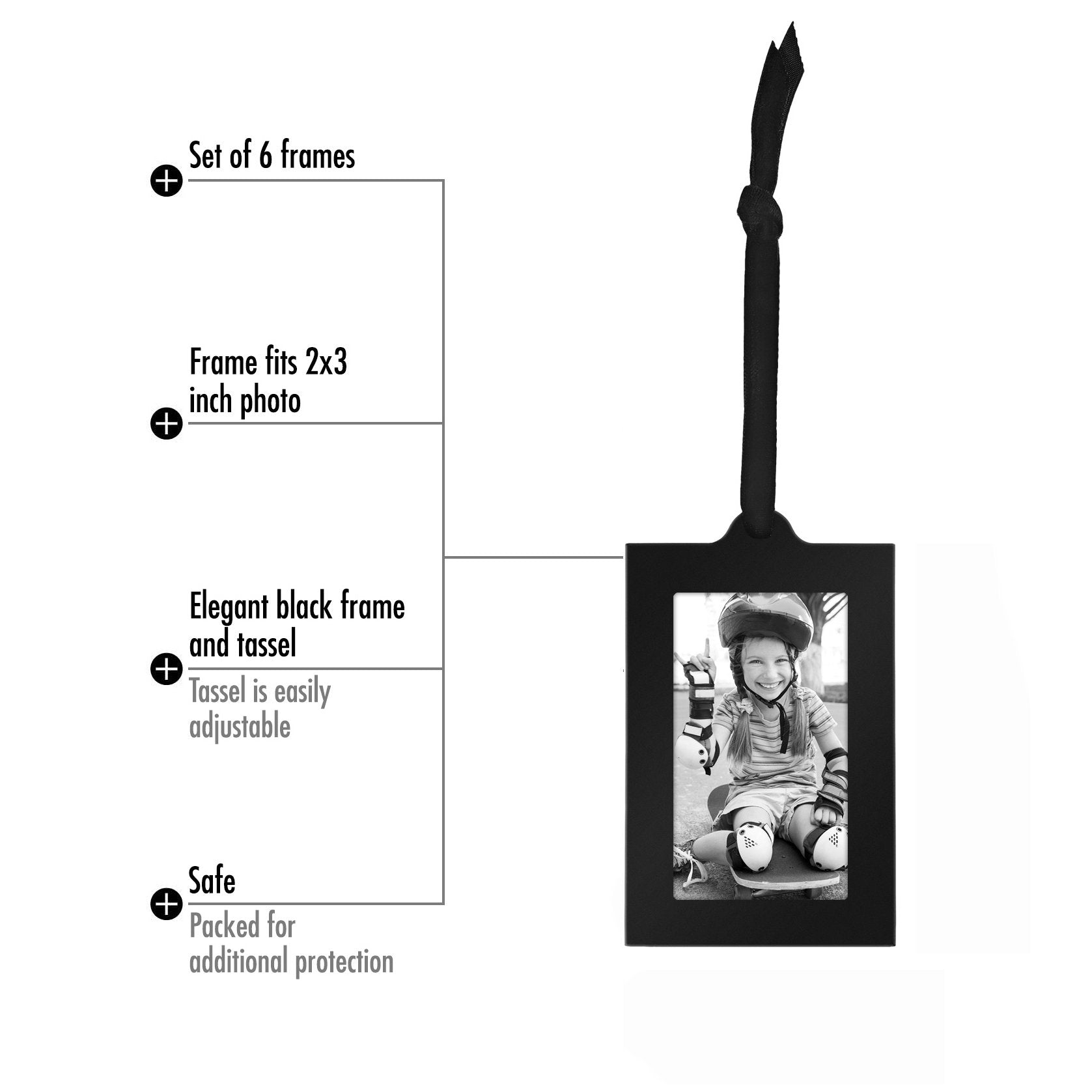 Americanflat Family Tree Picture Frame - Includes 6 Hanging 2x3 Picture Frames - Adjustable Ribbon Tassels - Perfect for Mother's Day, Birthdays, Christmas Day, Anniversary - Black and Bronze
