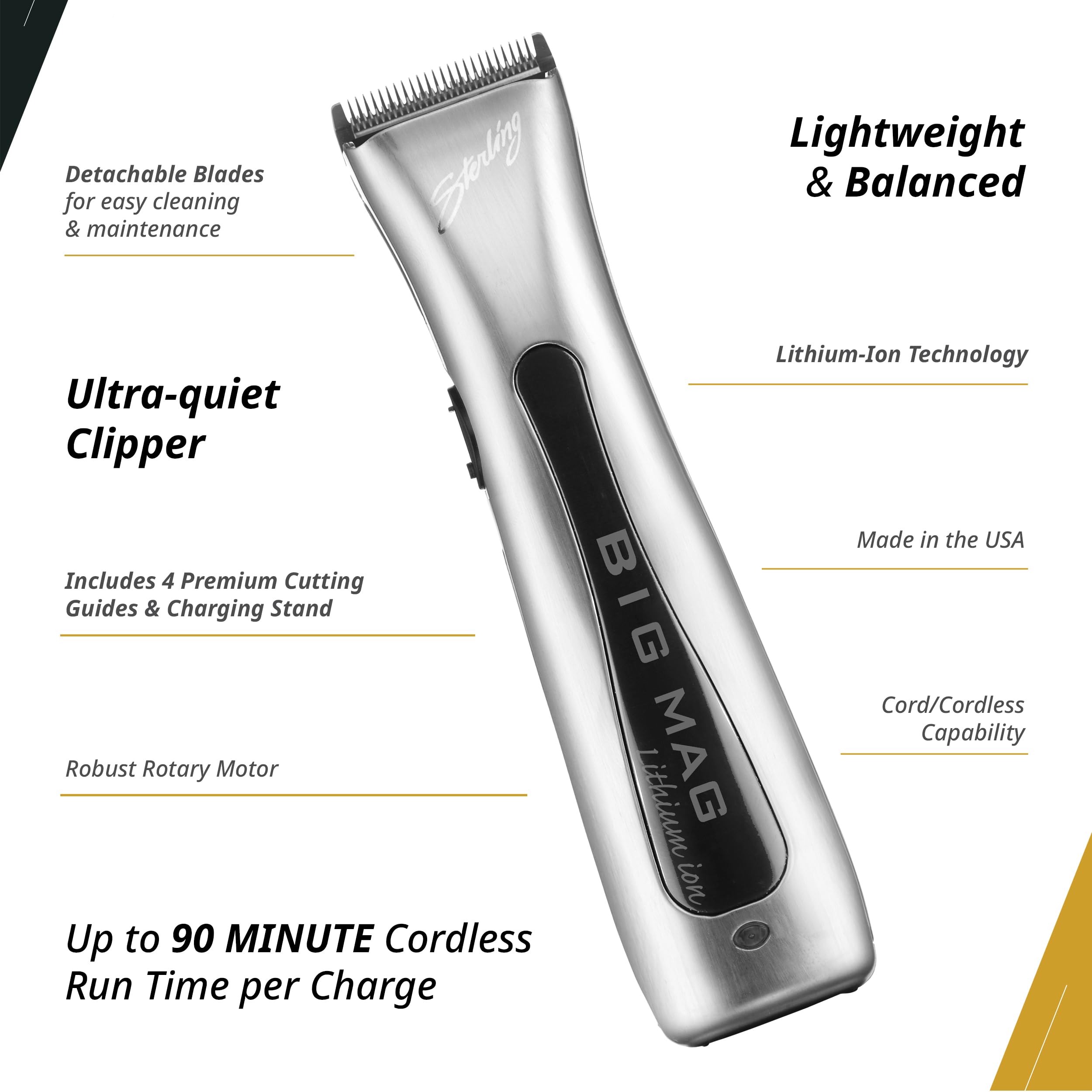 Wahl Professional - Sterling Big Mag Clipper - Salon-Quality, Cordless, Electric Hair Clipper with Rotary Motor - Silver