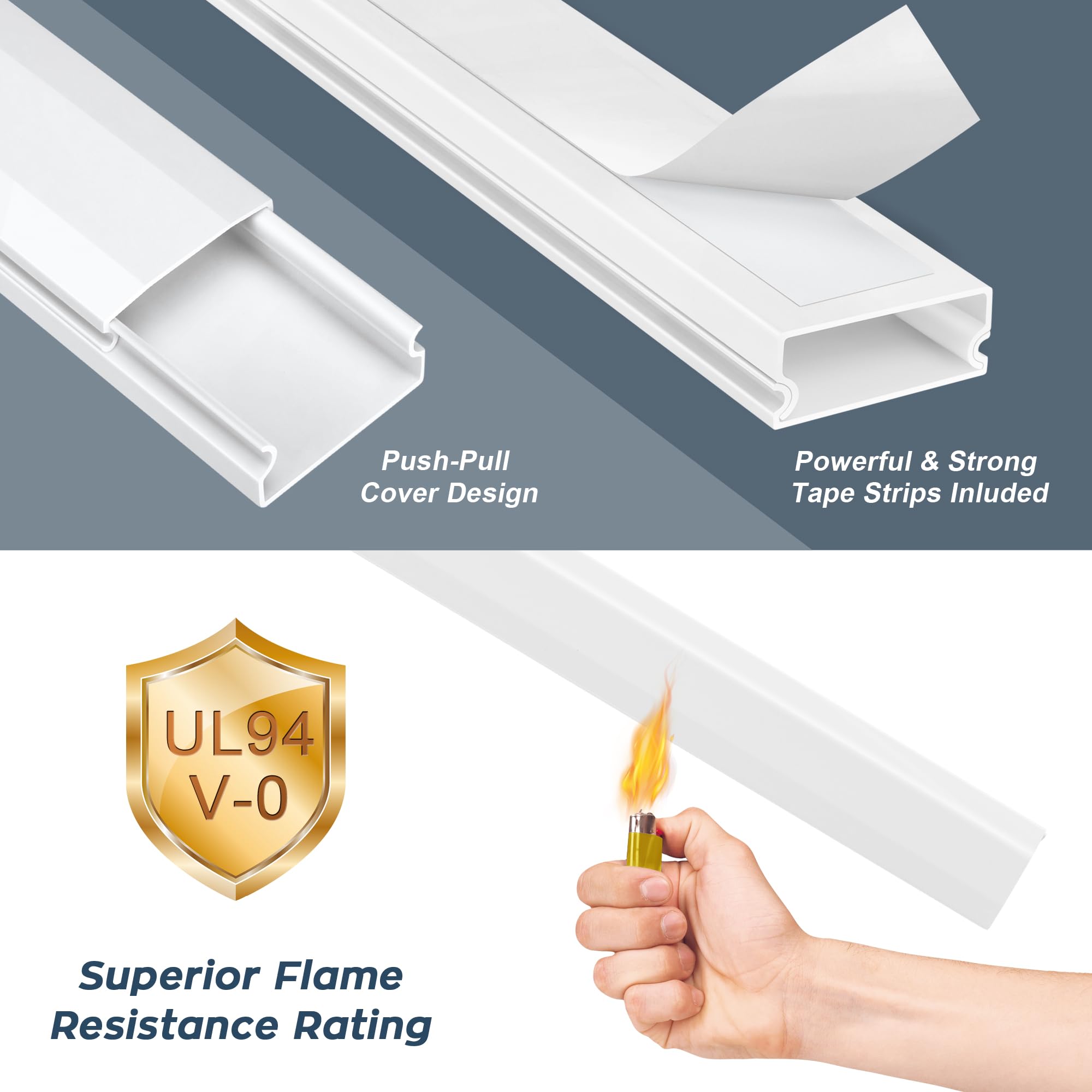 TV Cable Hider - 62.8in PVC Cord Hider Cable Management Wall, Paintable Cable Concealer for Wall Mounted TV, Cable Raceway White Wire Hider, Wall Wire Covers for Cords, 4* L15.7in *W1.2in *H0.59in