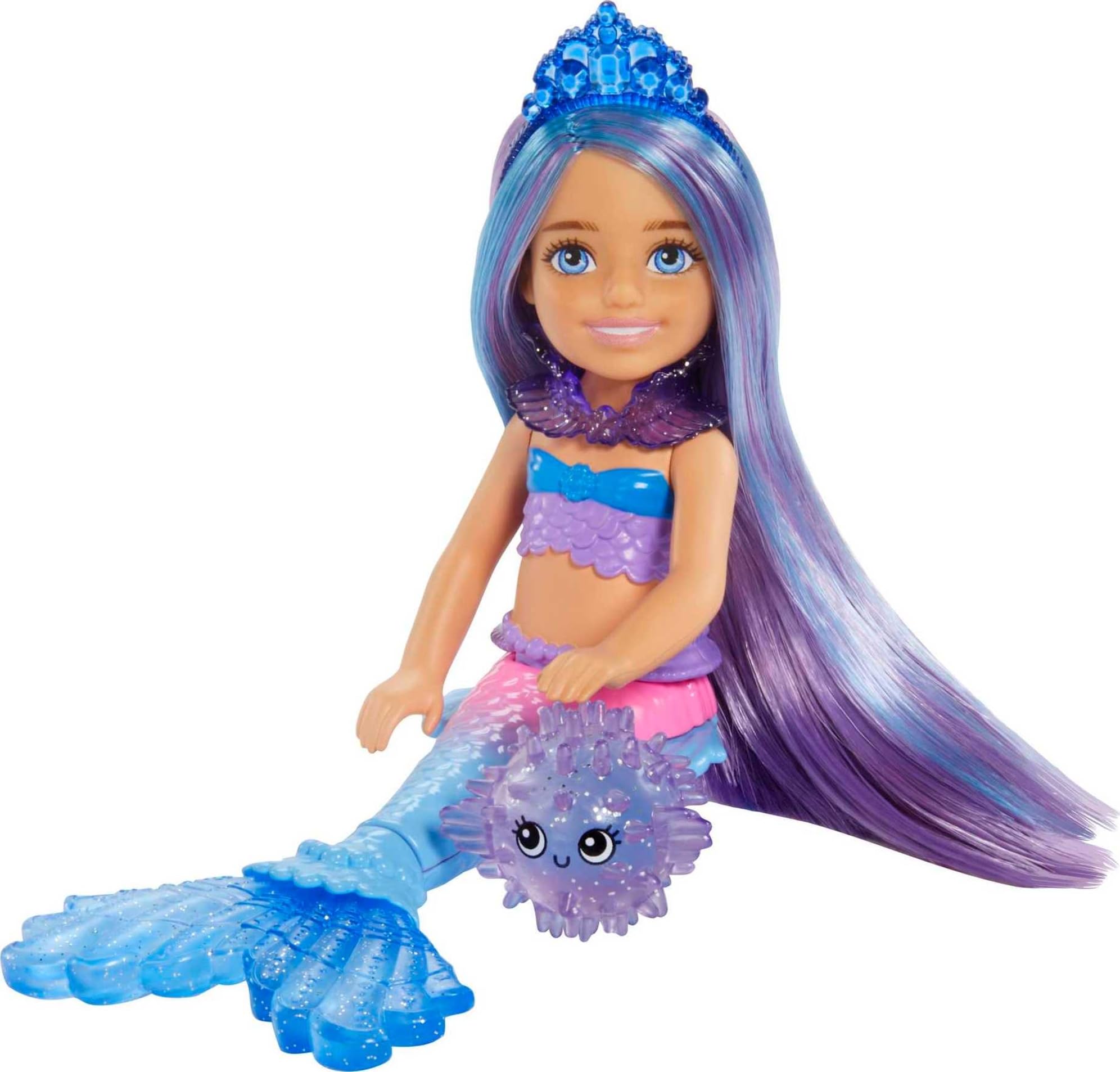 Barbie Mermaid Power Chelsea Small Doll with Blue & Purple Hair, 2 Ocean Pets & Treasure Chest Accessory