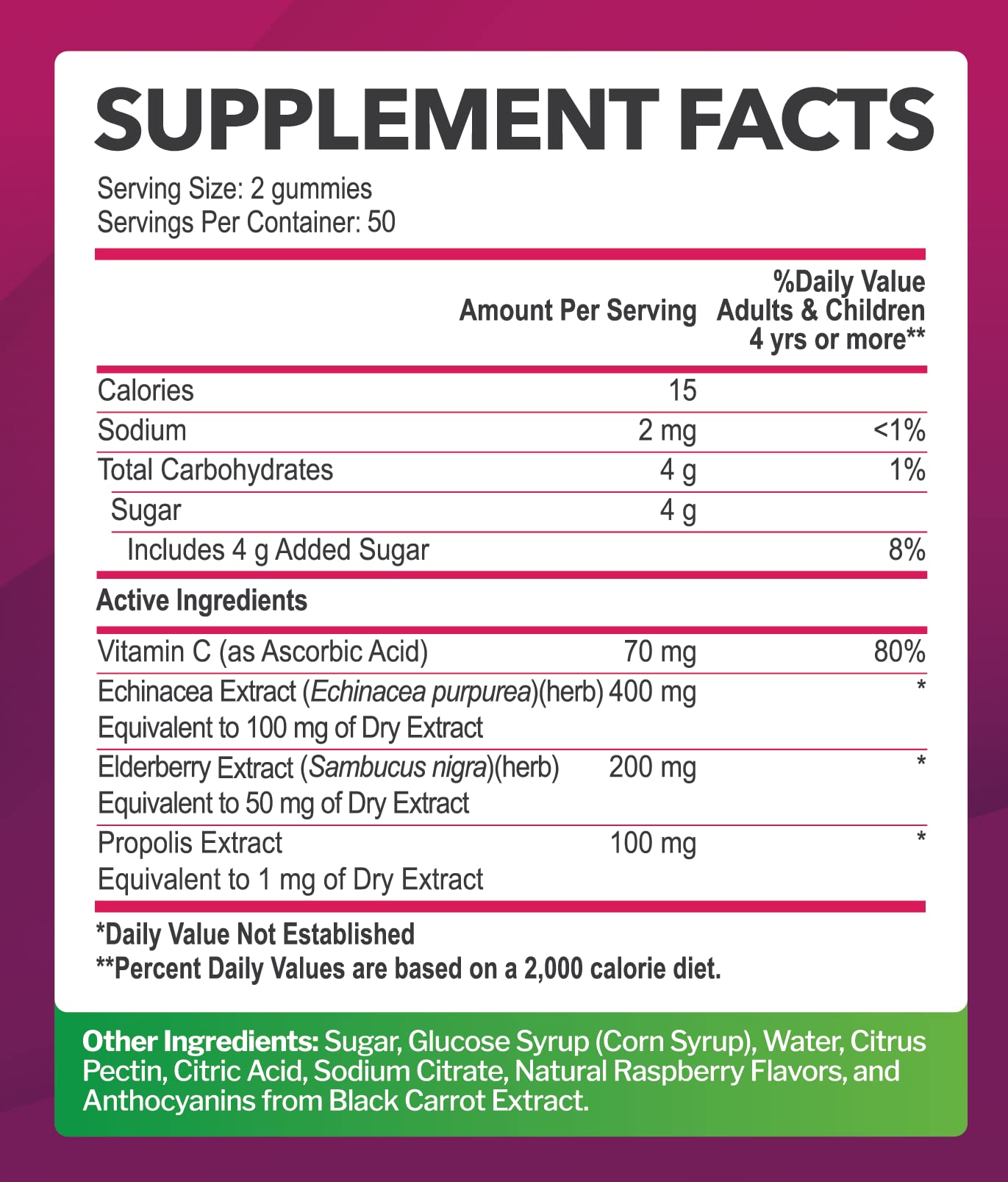 Elderberry Gummies with Vitamin C, Echinacea, Propolis (100 count) - Immune Support for Adults & Kids - Maximum Strength, Great Tasting Raspberry Flavor - Gluten-Free, Vegan - 100 Gummies