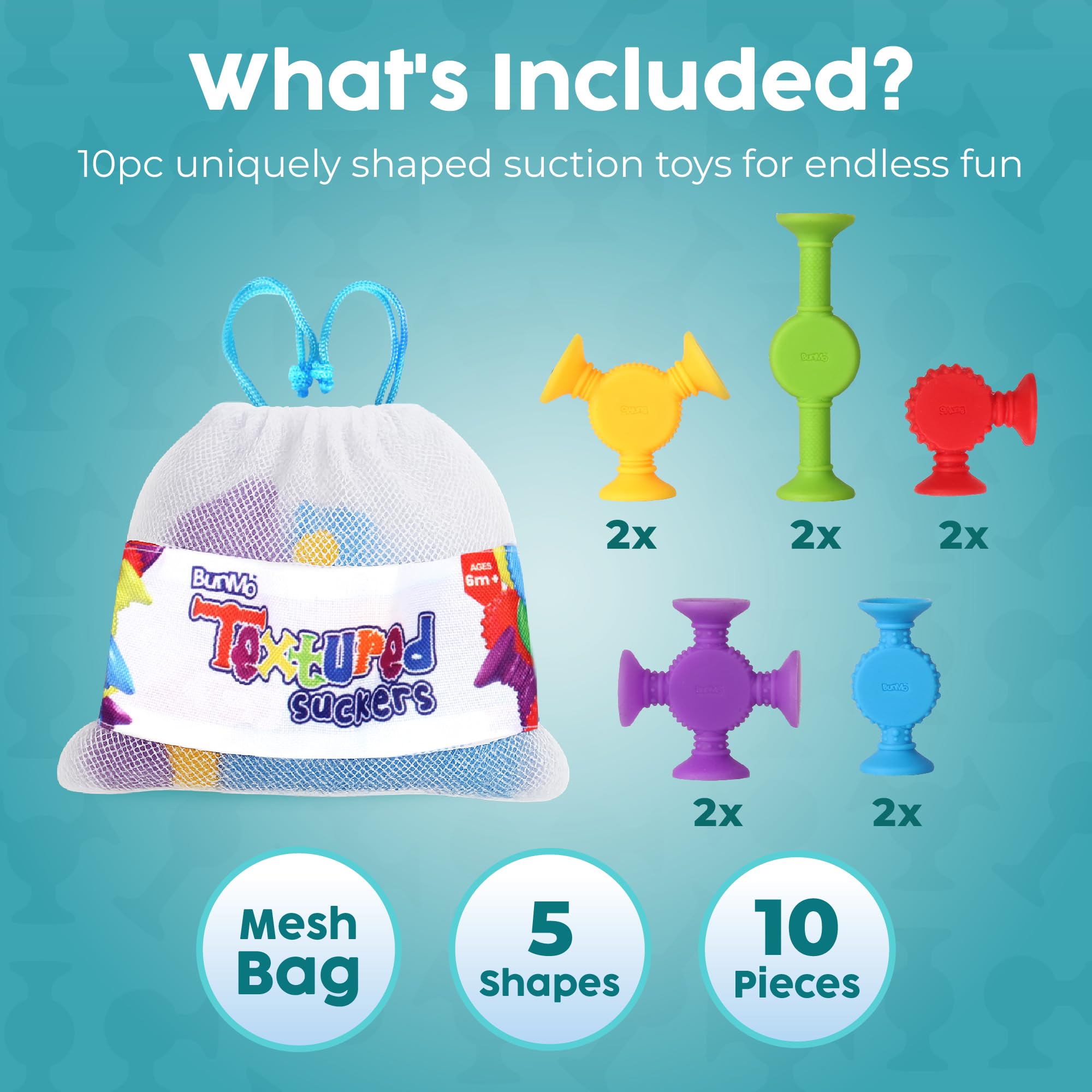 BUNMO Stocking Stuffers for Kids - Toddler Suction Bath Toys - Connect, Build, Create - Toddler Stocking Stuffers - Fine Motor Skills - Stimulating Sensory Fun - Textured 10 Pack