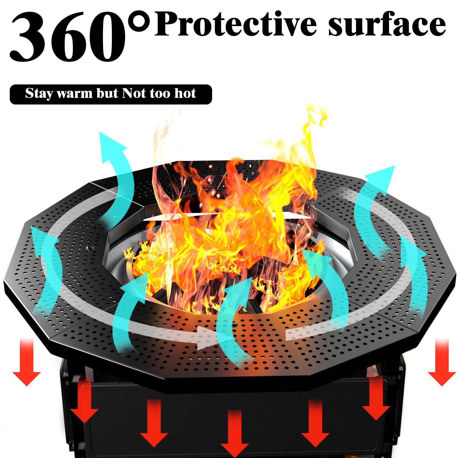 Lezbanz Fire Pit Surround Tabletop for Solo Stove Bonfire Ranger 2.0, with UV-Resistant Outdoor Fabric, Thick Metal Black