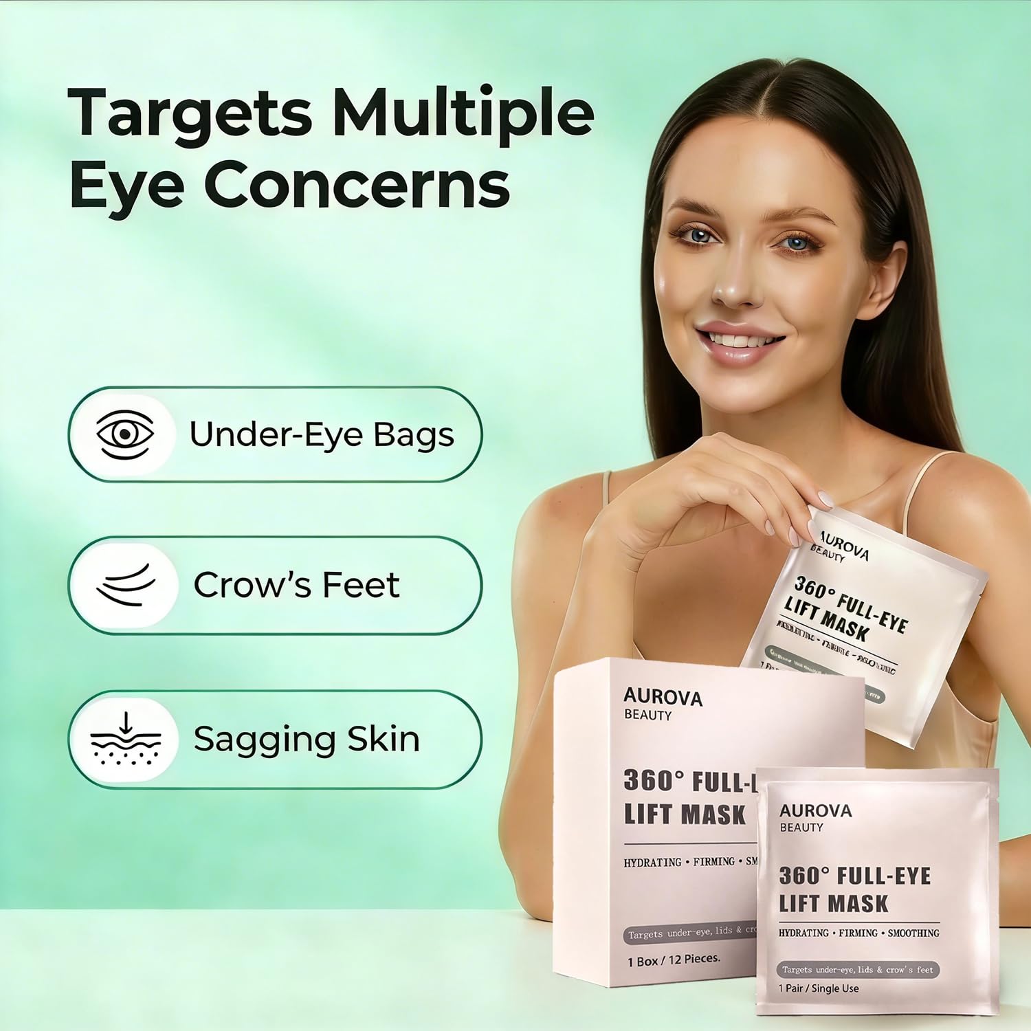 Gengyve Aurova Beauty Eye Mask, HYDRATING, FIRMING, SMOOTHING, Eye Mask with Bio-Collagen Peptide Complex & Vitamin C(1Set/12 Patch)