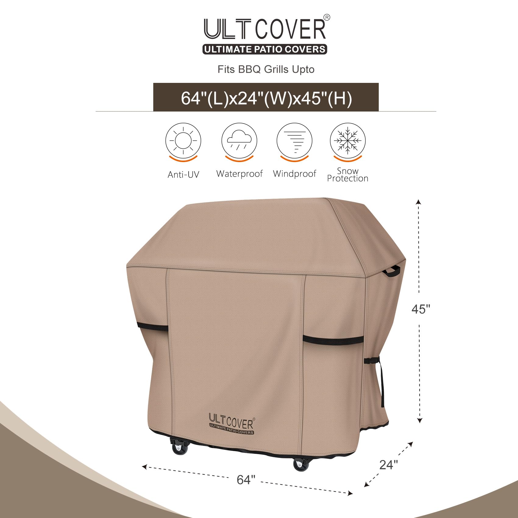 ULTCOVER Waterproof Grill Cover 64 inch, Heavy Duty BBQ Cover for 4-6 Burners Outdoor Gas Barbecue Grill