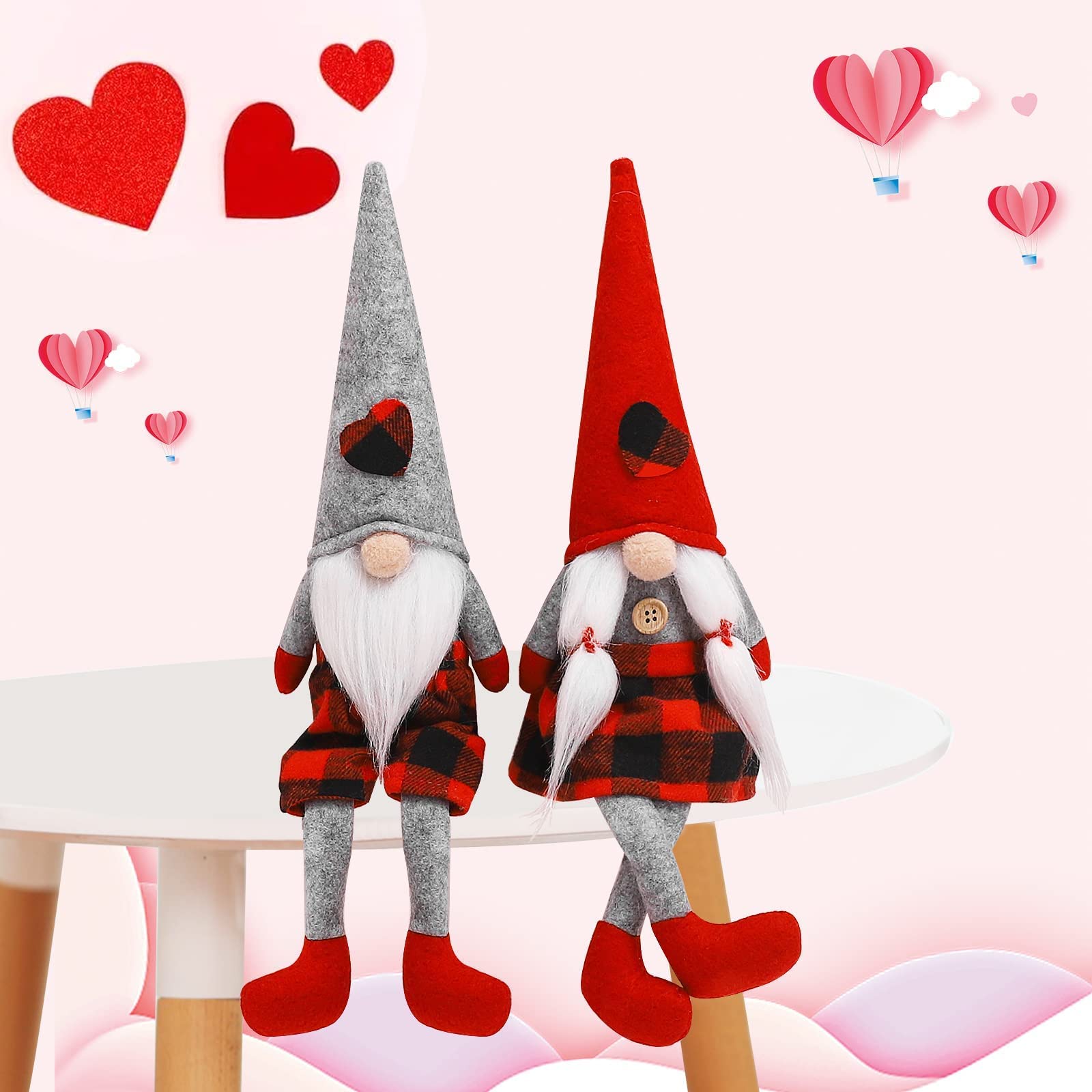 CRCZK Valentines Day Gnomes Plush Decorations set of 2, Handmade Mr and Mrs Scandinavian Swedish Tomte Elf Valentines Day Gnome Decorations for Indoor Home Kitchen Table Ornaments Gifts
