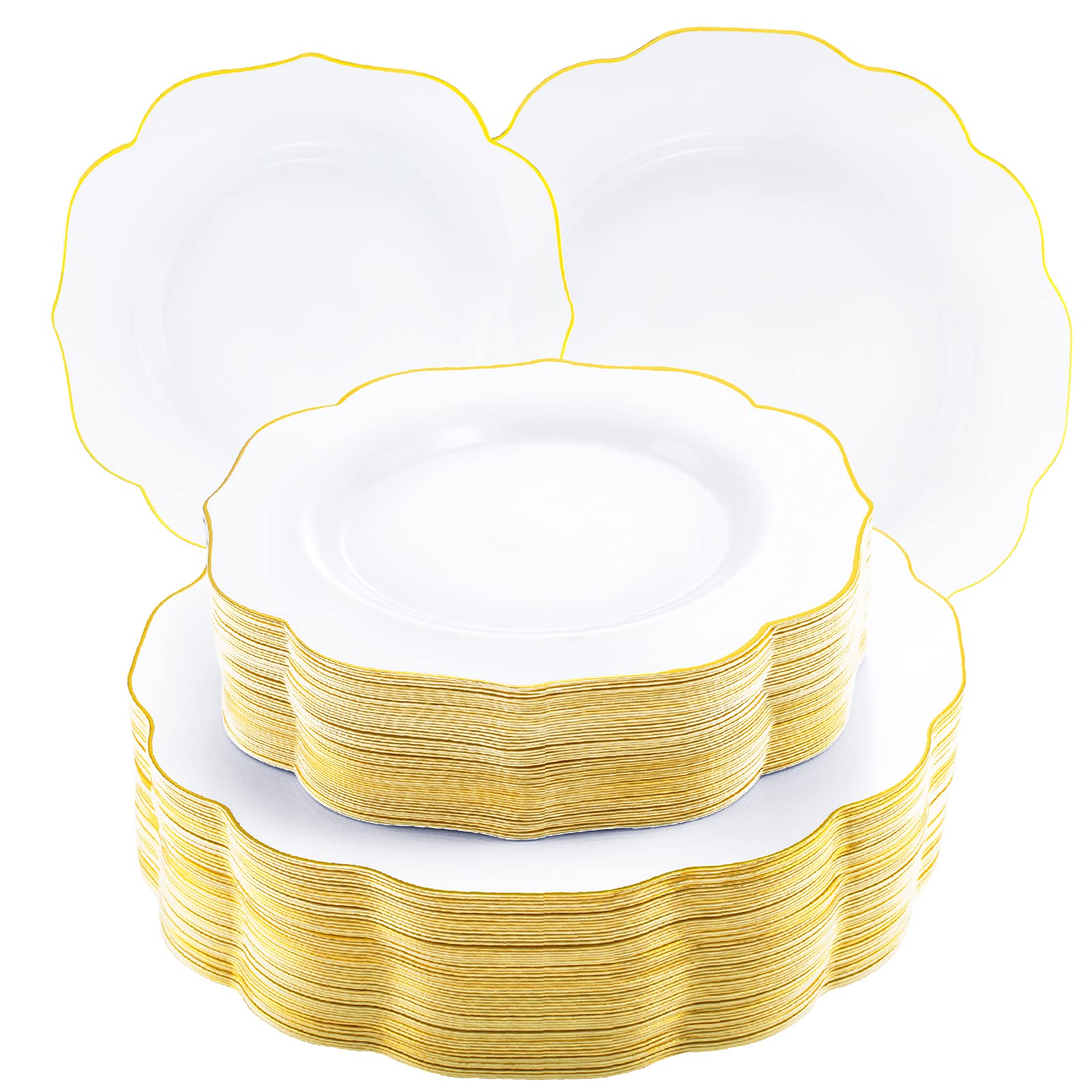 NOCCUR 120PCS Gold Plastic Plates Disposable for 60 Guests - Include 60 Dinner / 60 Dessert Plates Heavy Duty for Wedding&Party