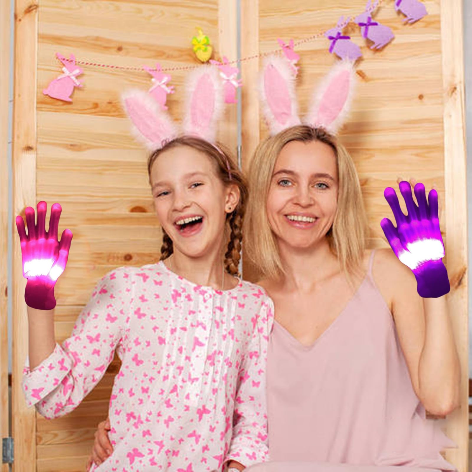 VABX-Purple 12 Colors Flash Led Light up Gloves for Boys Girls Birthday Cool Gifts Easter Halloween Christmas Rave Party Kids 4-12 Teens Adults (Medium)