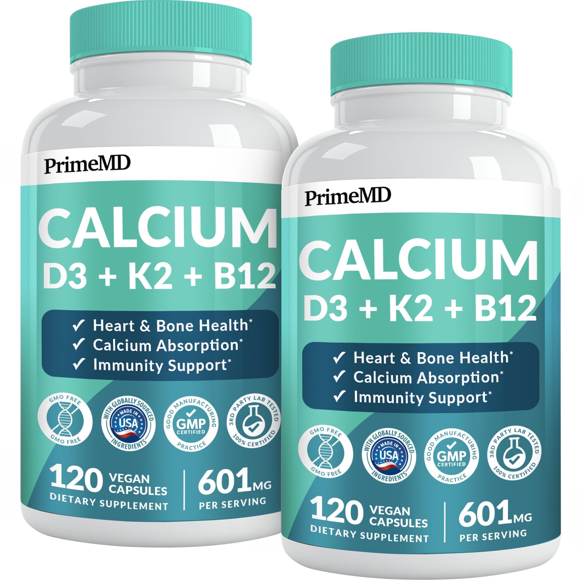 4-in-1 Calcium Supplements for Women and Men - Calcium with Vitamin D3 K2 5000 IU Supplement, 601mg per Serving for Heart, Bones & Body Defenses - Gluten-Free, Vegan-Friendly (240 ct)