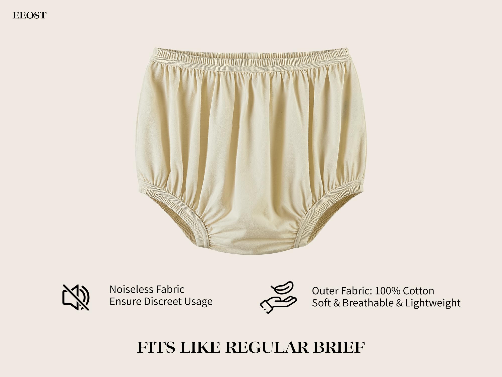 Adult Diaper Cover for Incontinence Noiseless Leak-Protection Underwear Plastic Pants Over Diapers Waterproof Rubber Pants (Beige, S)