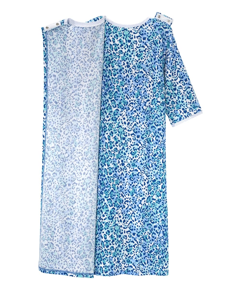 Silverts Hospital Gowns for Women Open Back, Night Gowns for Elderly Women, Adaptive Clothing for Seniors, Elderly Nightgowns, Dementia Clothing - Blue Jaguar LGE