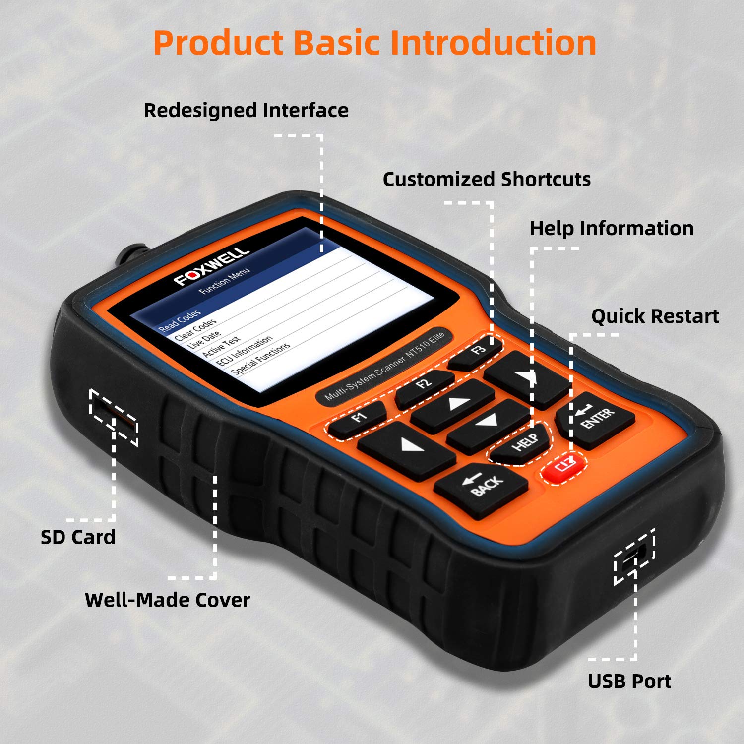 FOXWELL NT510 Elite Scan Tool fit for BMW Scanner Full Diagnostic Tool OBD2 Scanner, All System Bi-Directional Control Code Reader with All Reset Services, Battery Registration Tool fit for BMW Mini