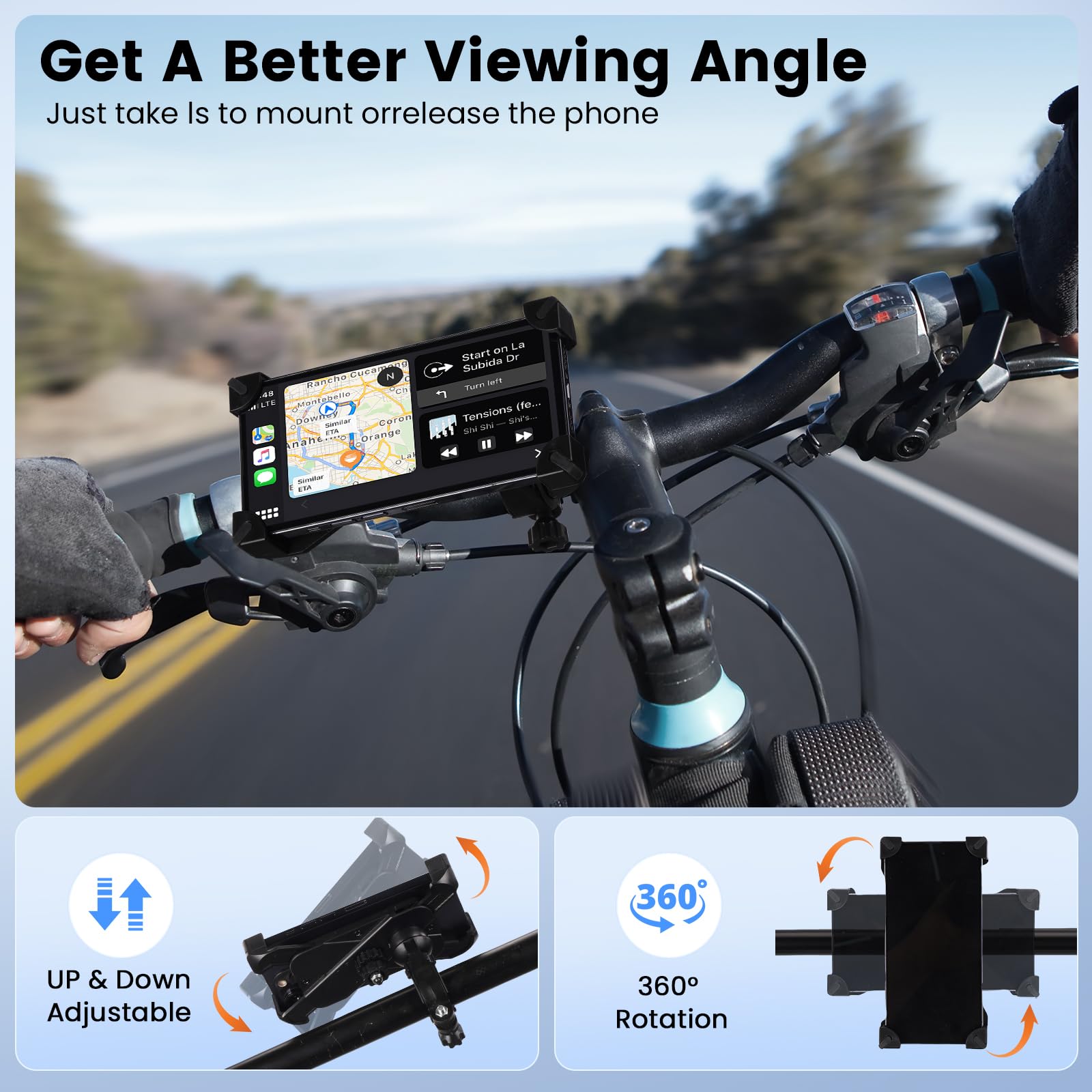 Eldryvon Bike Phone Holder - Motorcycle Phone Mount, Handlebar & Scooter Accessories, Compatible with 3.5"-7" Smartphones - Bike Cell Phone Holder for Bicycle, Ebike, and Stroller Usea
