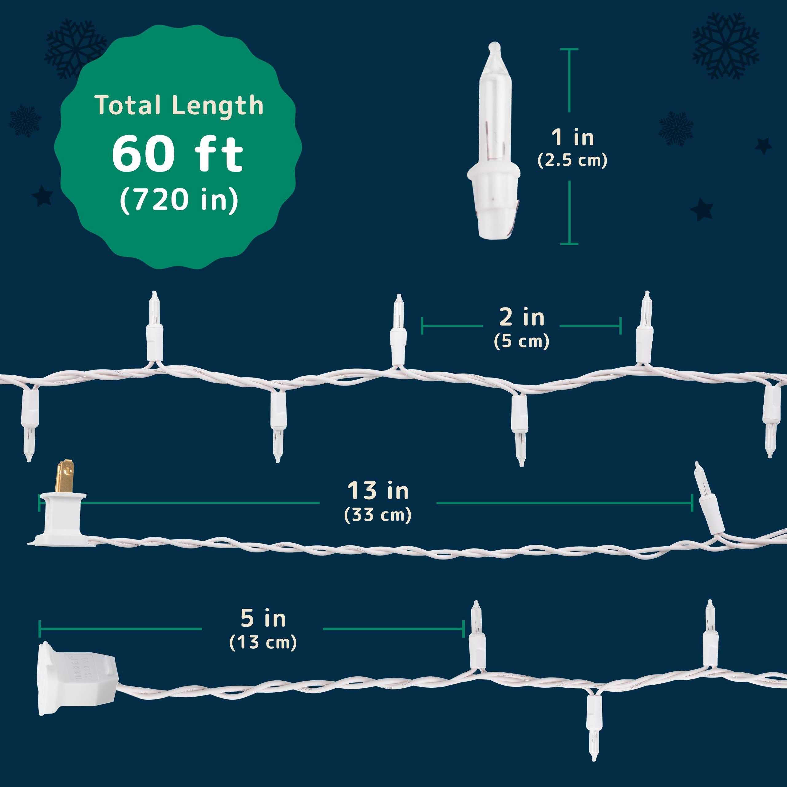 PREXTEX 300 Count Clear Christmas Tree Lights with White Wire - 60 ft Warm White Twinkle Lights for Indoor or Outdoor Use - Holiday Fairy String Lights for Christmas Trees, Patios, and More