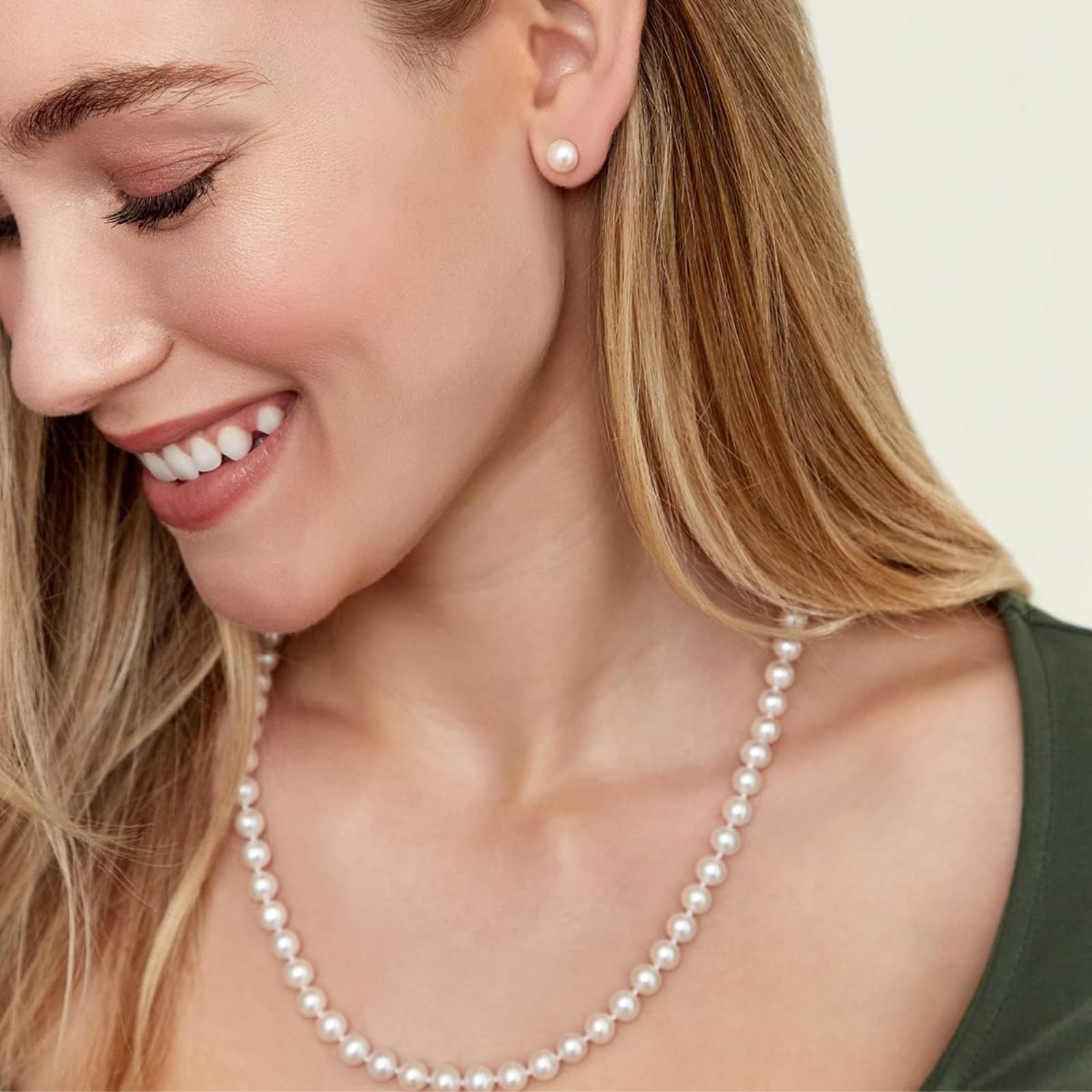 The Pearl Source Real Pearl Necklace for Women with AAA+ Quality Round White Freshwater Genuine Cultured Pearls | 20-inch Pearl Strand with 14K Gold Plated Sterling Silver Clasp