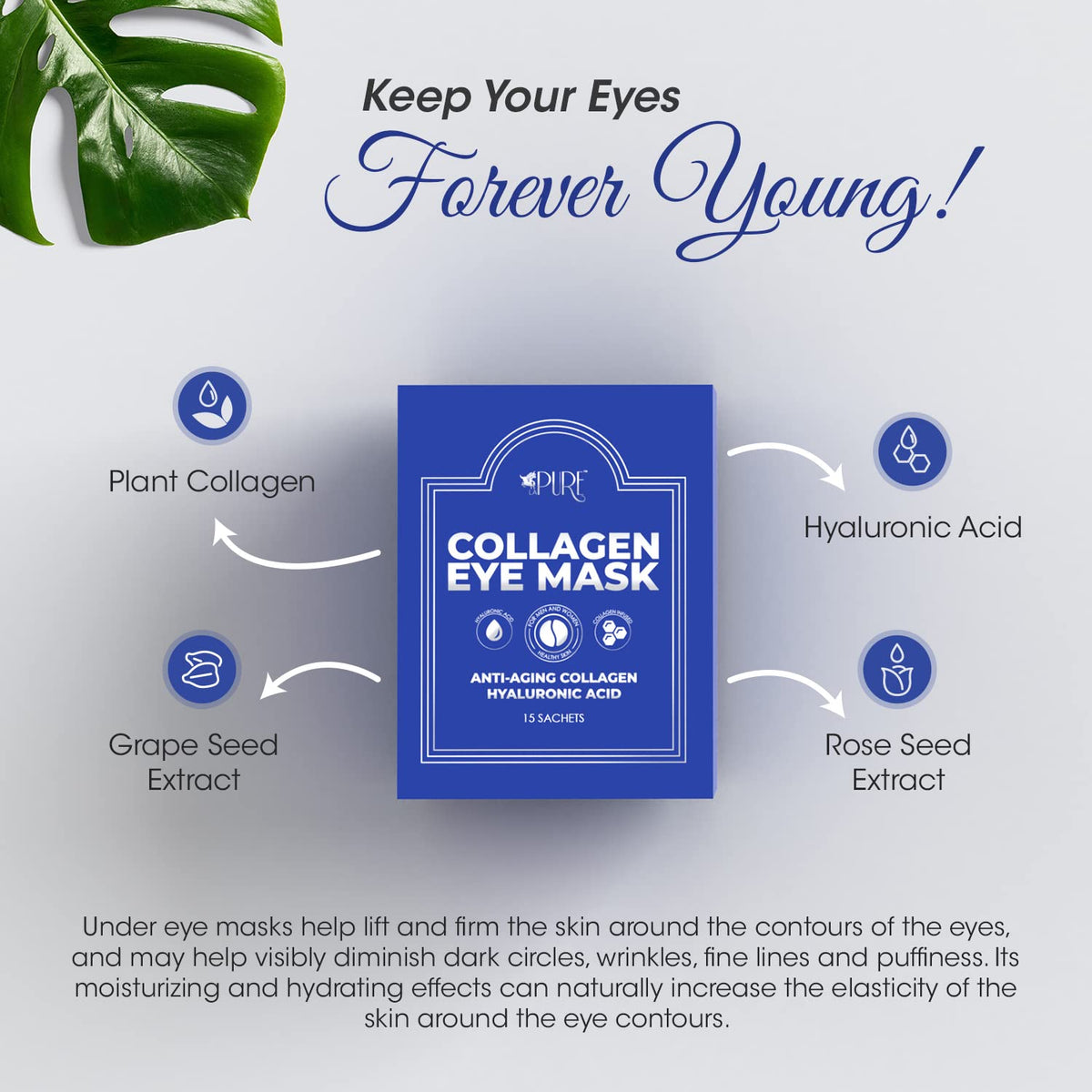 LA PURE Collagen Boosting Eye Mask Patches Under Eye Patches for Puffy Eyes Hyaluronic Acid Dark Circles Bags Lines Anti Wrinkles Anti Aging Hydrating Moisturizing Brightening Eye Gels 15ct