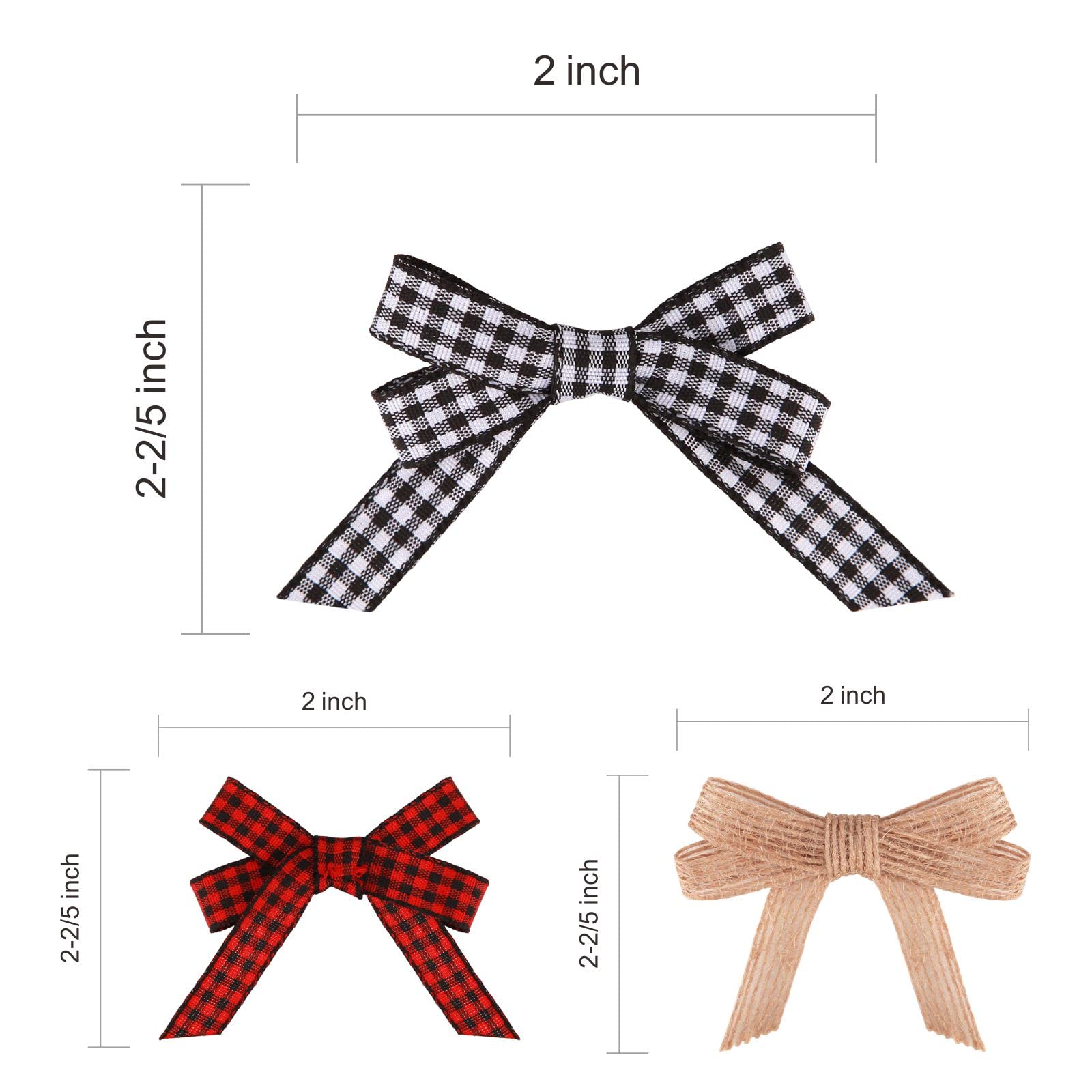 Meseey 30pcs 2.4" Mini Buffalo Check Plaid Red and Black Ribbon Twist Tie Burlap Bow White and Black Gingham Ribbon Double Bows for Packages Gift Wrapping Christmas Decoration
