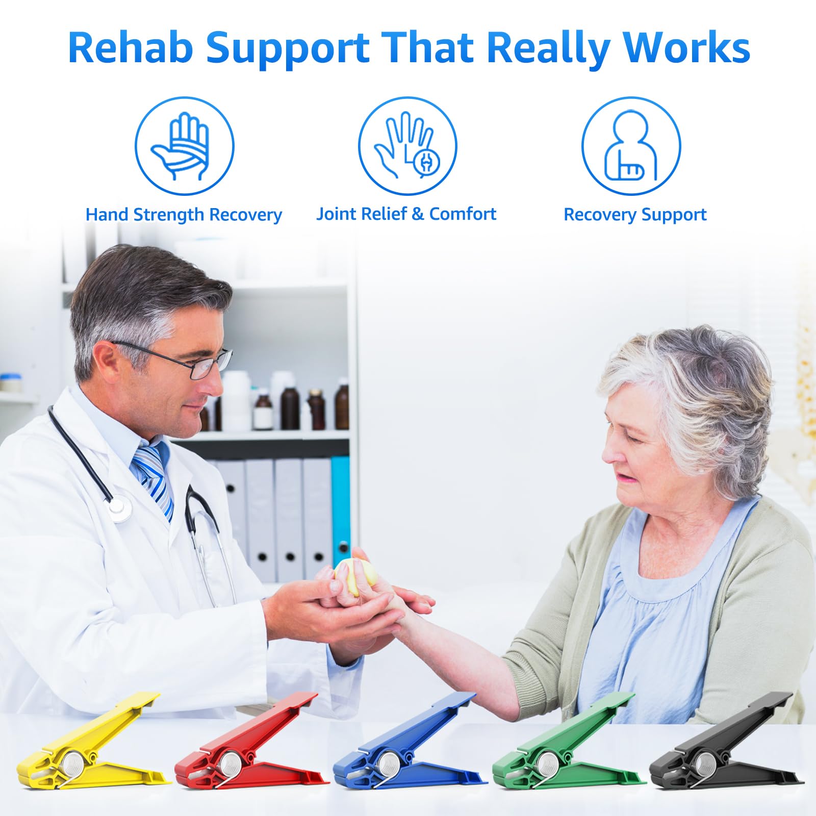 FitBeast Finger Exerciser Set โ 5 Resistance Clips for Hand Therapy, Grip Strength & Dexterity โ Ideal Finger Strengthener for Rehab, Stroke Recovery, Arthritis, Seniors & Athletes