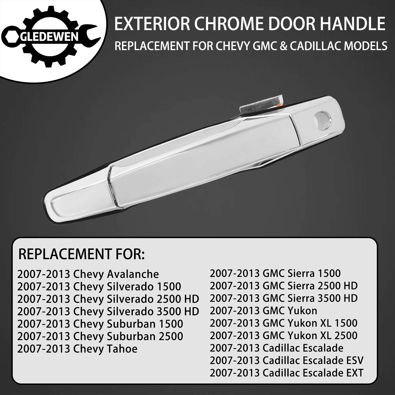 Exterior Chrome Door Handle Front Left Driver Side | Replacement for 2007-2013 Chevy Silverado Suburban Tahoe Avalanche GMC Sierra Yukon Cadillac Escalade | Replaces# 20828258, 22738721, 25960525