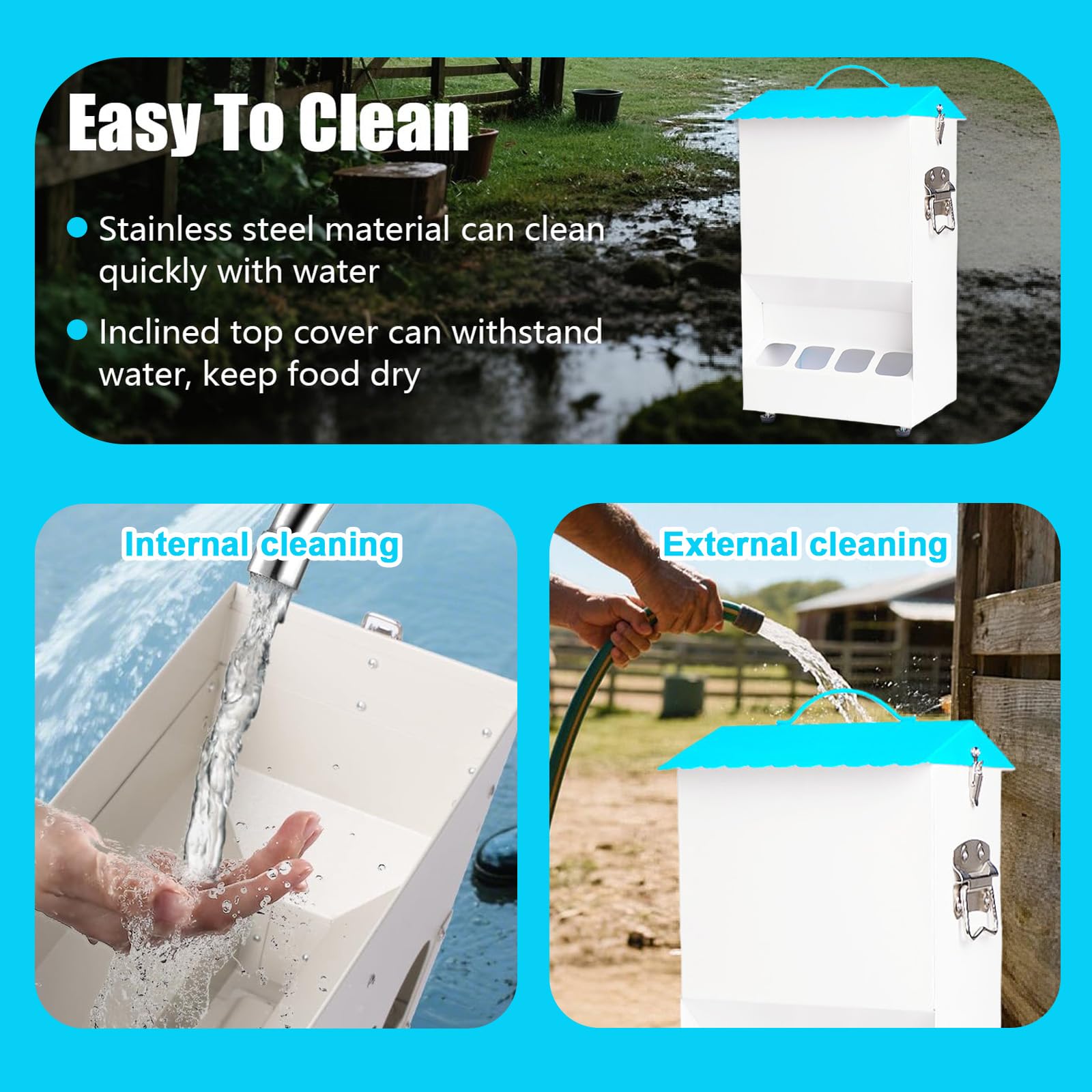 Large Automatic Chicken Feeder with 8 Feeding Ports, No Waste Design, Height-Adjustable Legs & Secure Locking Lid for Chickens, Ducks & Poultry (20 lbs)