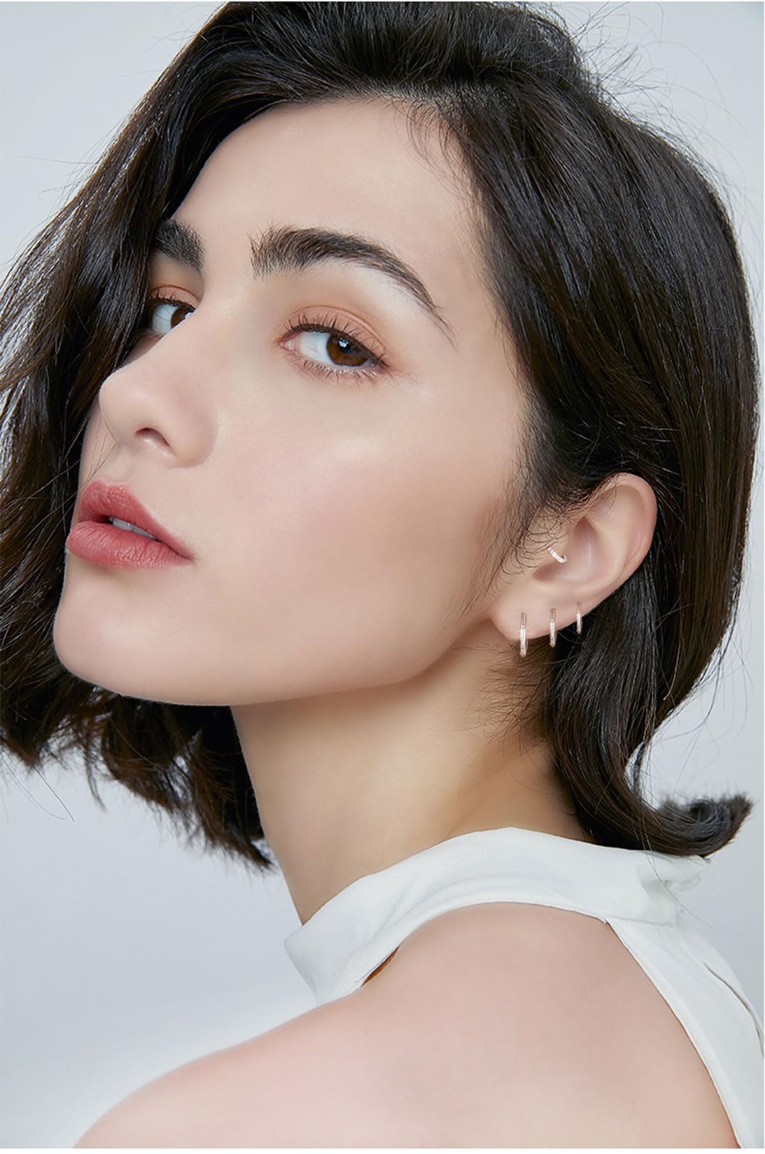 FENBORY 4 Pcs Small Silver Hoop Earrings Set Lightweight Cubic Zirconia Cuff Huggie Earrings Mini Hoops Cartilage Earring Multiple Piercing Jewelry Gifts for Women Girls