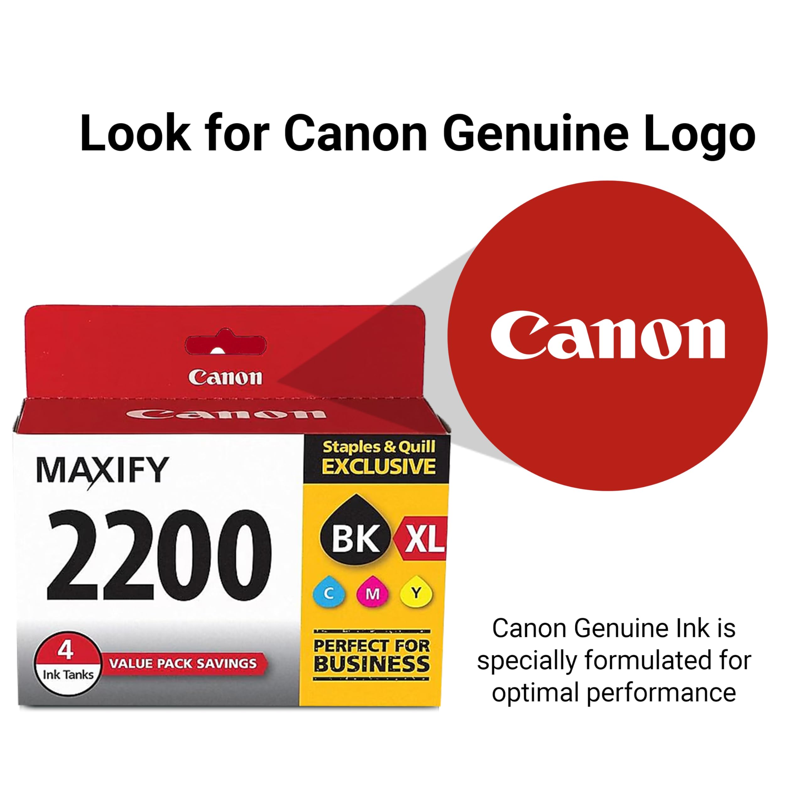 Canon PGI-2200 XL Genuine Four Color Value Pack, Compatible with MAXIFY: IB4120, MB5120, MB5420, IB4020, MB5020, and MB5320 (Optional) Printers
