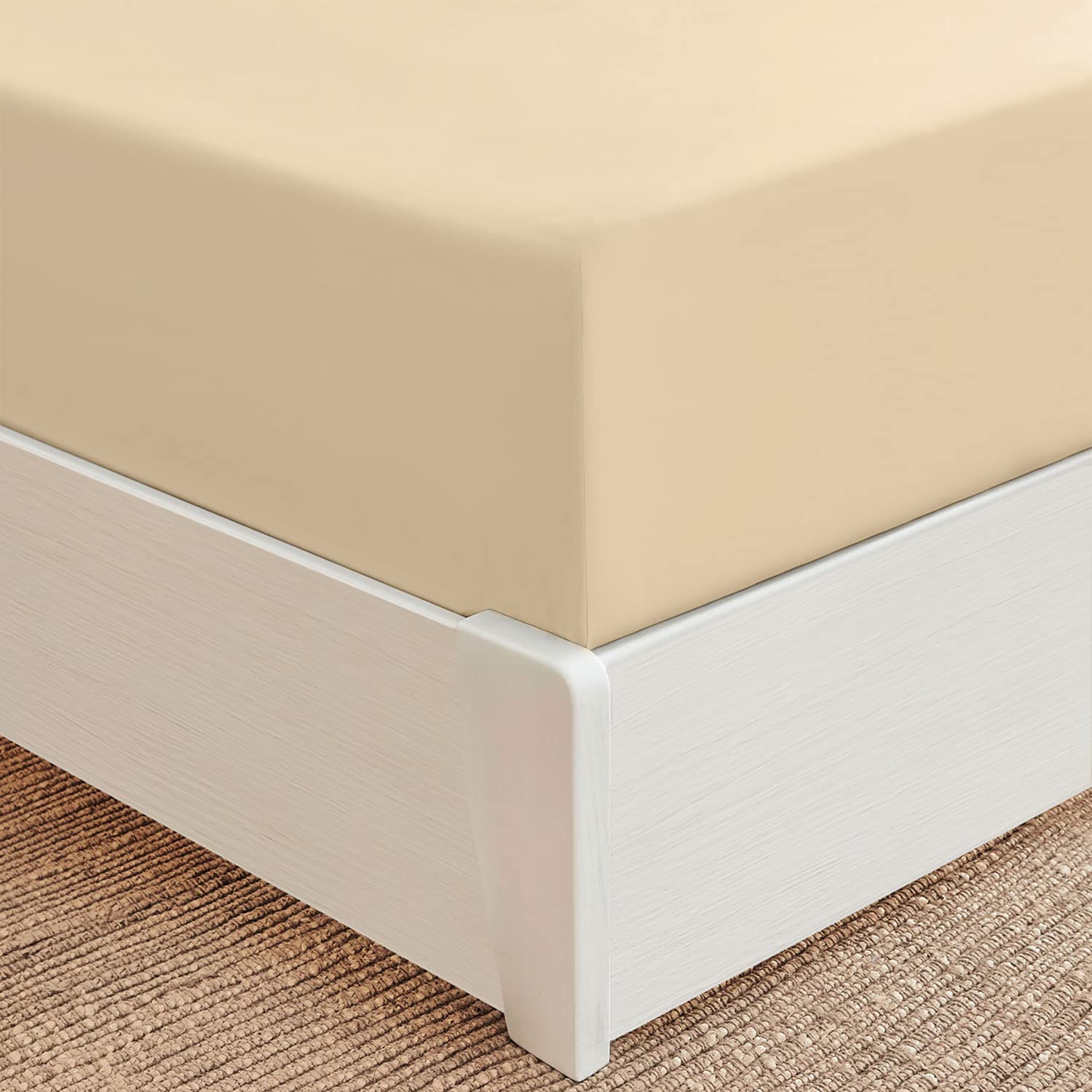 Mellanni Extra Deep Pocket King Fitted Sheet - Iconic Collection Bedding Sheets with up to 21 inch Deep Pocket - Soft & Cooling - Fade & Stain Resistant - 1 PC (King, Beige)